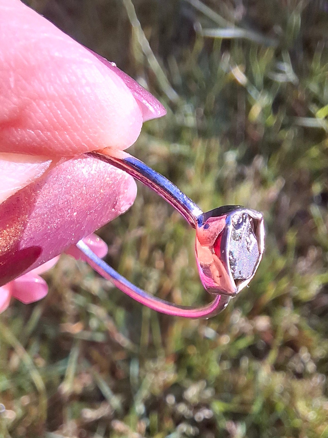 Moldavite Ring, size large T, 925 Silver, Tektite (Ref: R70)
