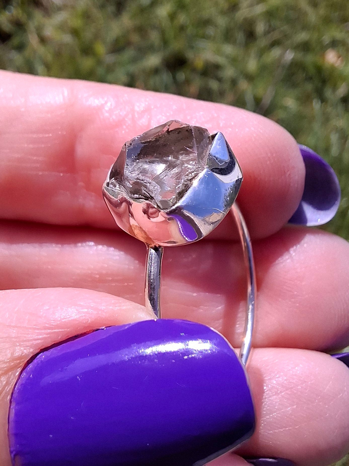 Libyan Desert Glass Ring, size large V, 925 Silver, Tektite (Ref: LR56)