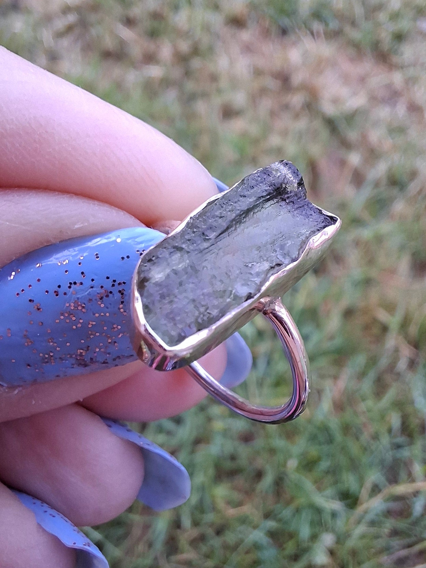 Moldavite Ring, size K, 925 Silver, Tektite (Ref: R21)