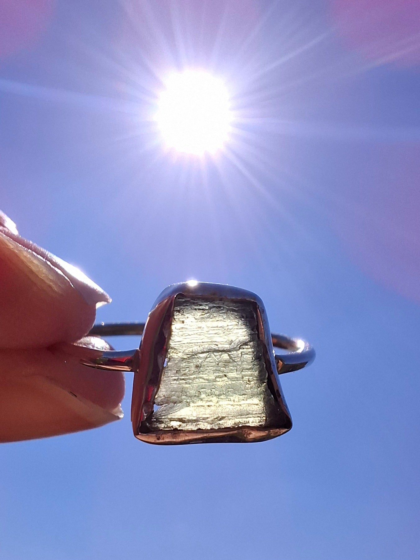Moldavite Ring, size large P/small Q, 925 Silver, Tektite (Ref: R26)