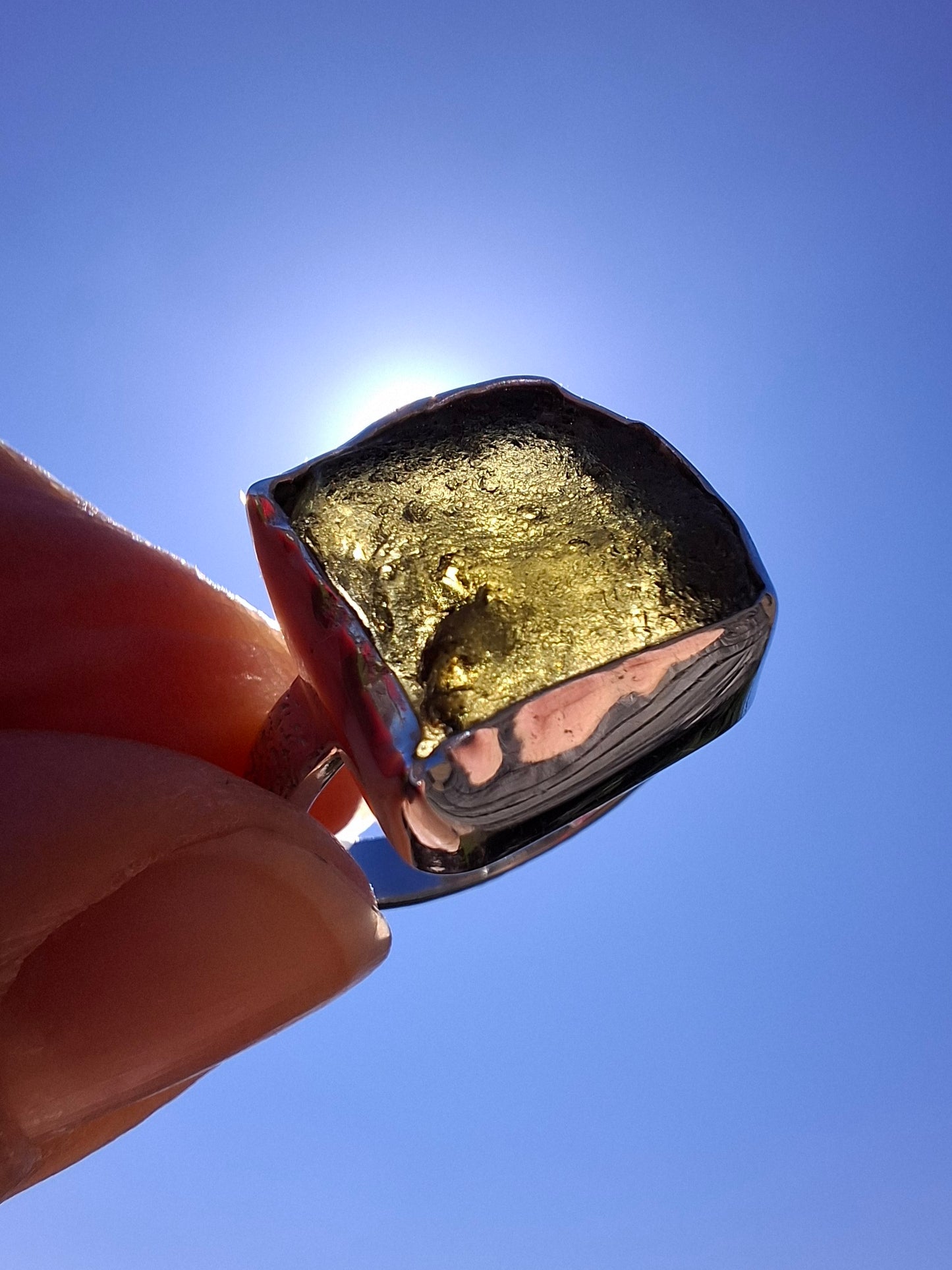 Moldavite Ring, size M/N, 925 Silver, Tektite (Ref: R308)