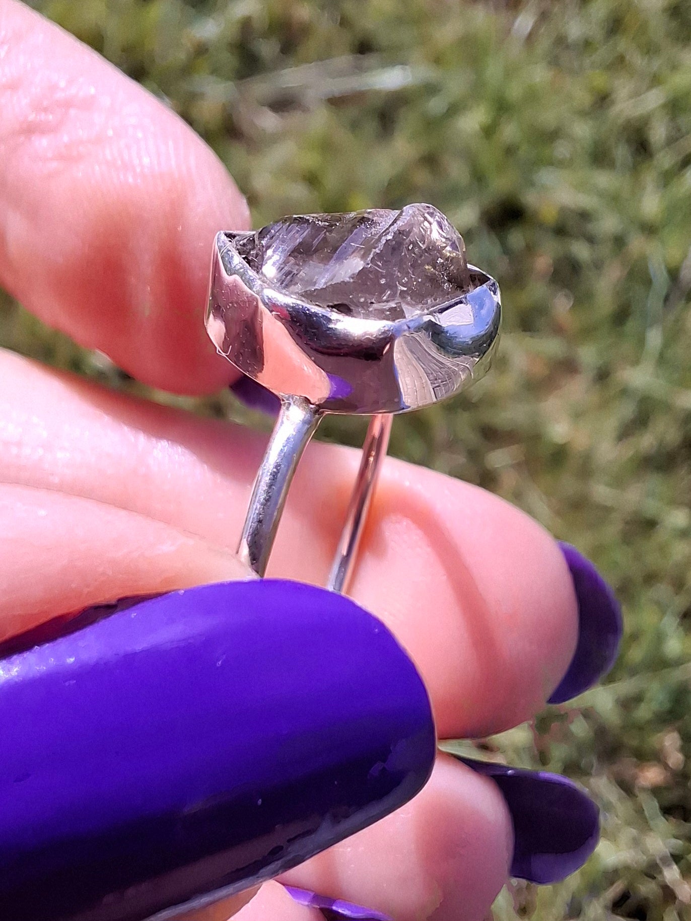 Libyan Desert Glass Ring, size large T/small U, 925 Silver, Tektite (Ref: LR51)