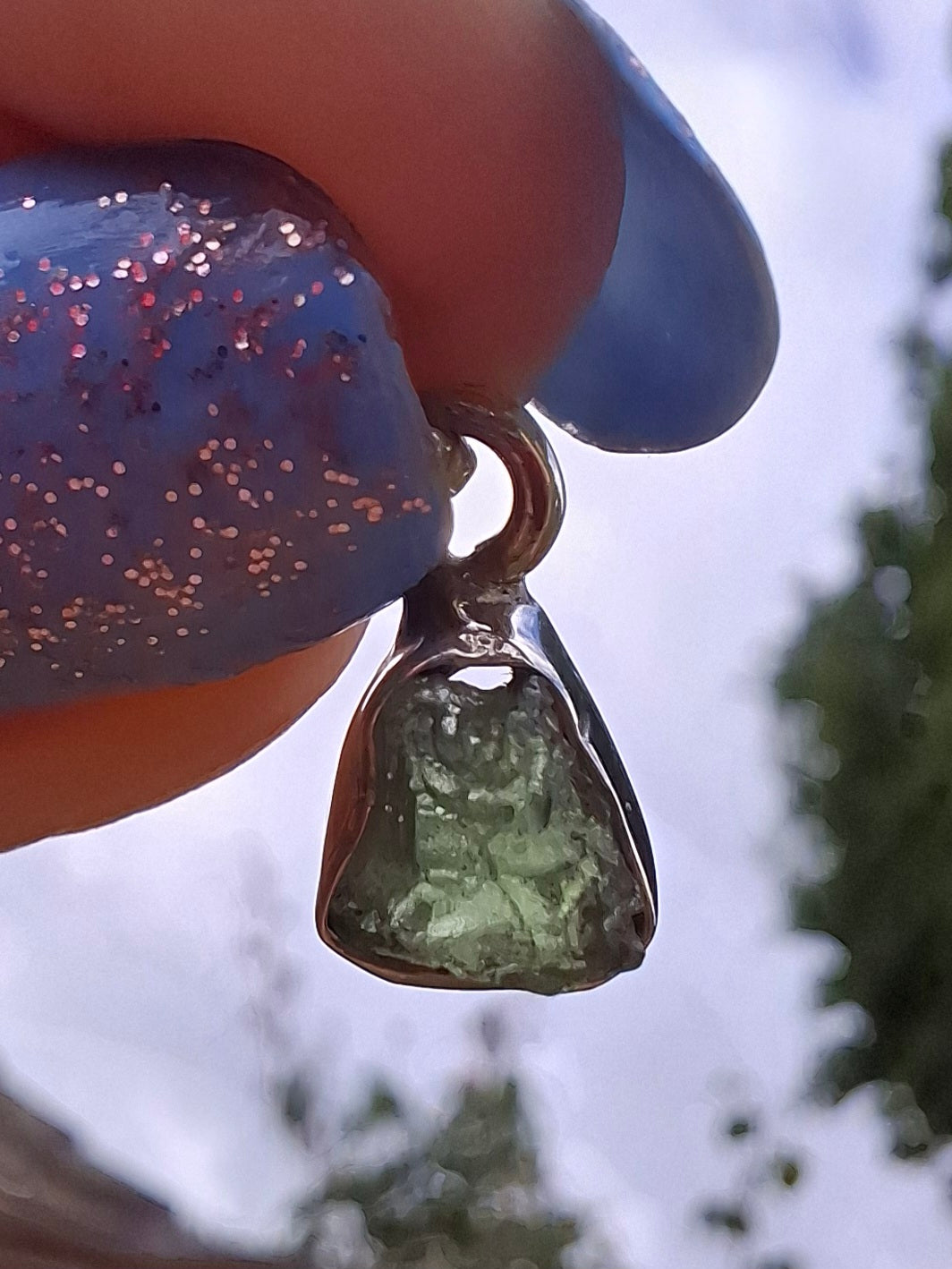Moldavite Pendant, 925 Silver, Tektite (Ref: P66)