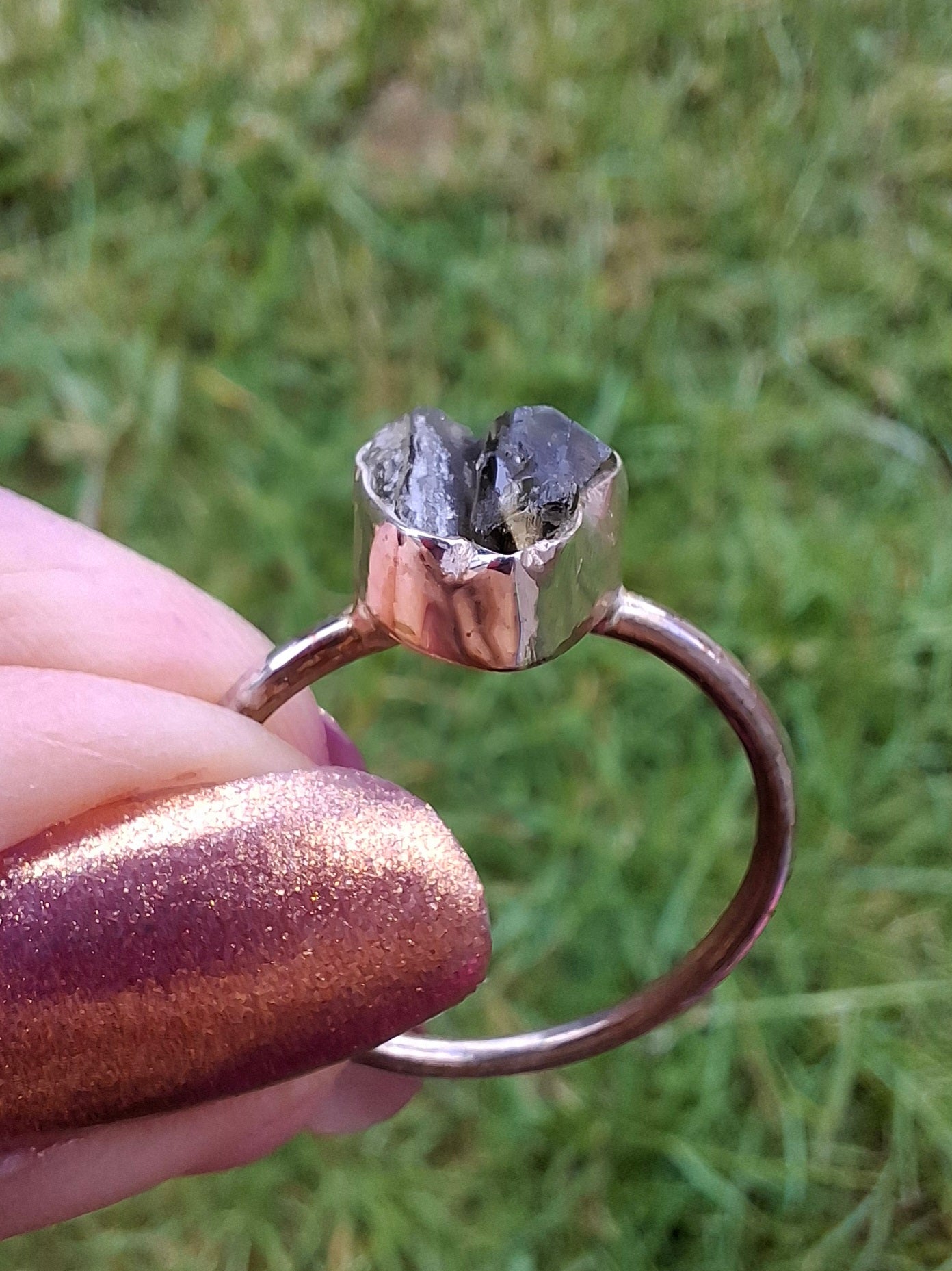 Moldavite Ring, size small X, 925 Silver, Tektite (Ref: R33)