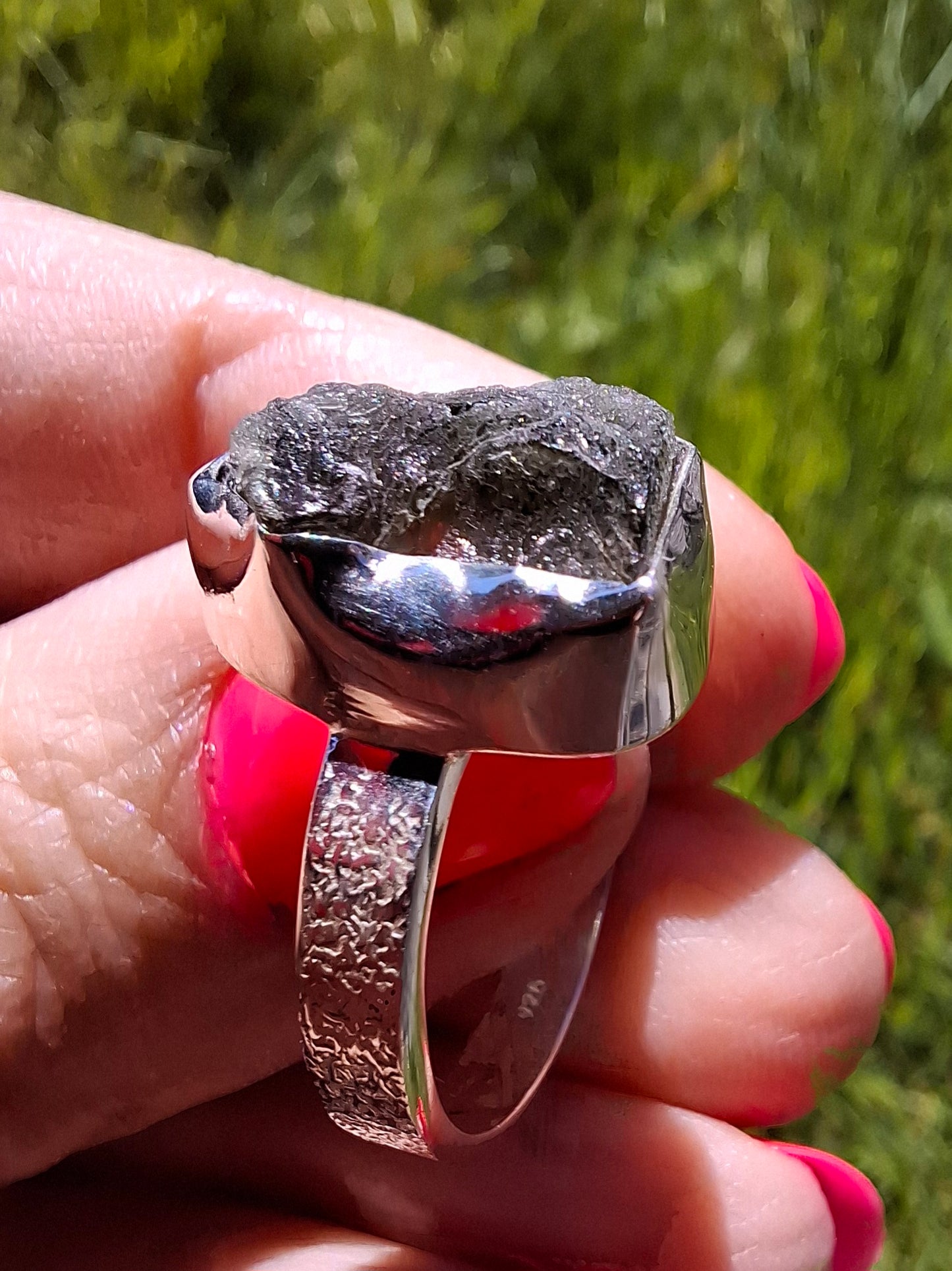 Moldavite Ring, size R, 925 Silver, Tektite (Ref: R318)
