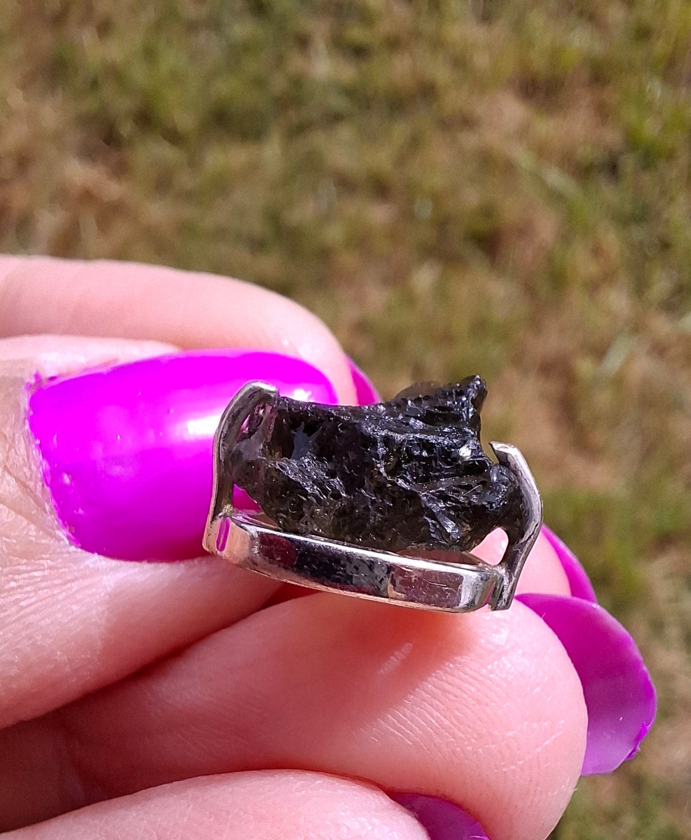 Moldavite Claw Pendant, 925 Silver, Tektite (Ref: P28)
