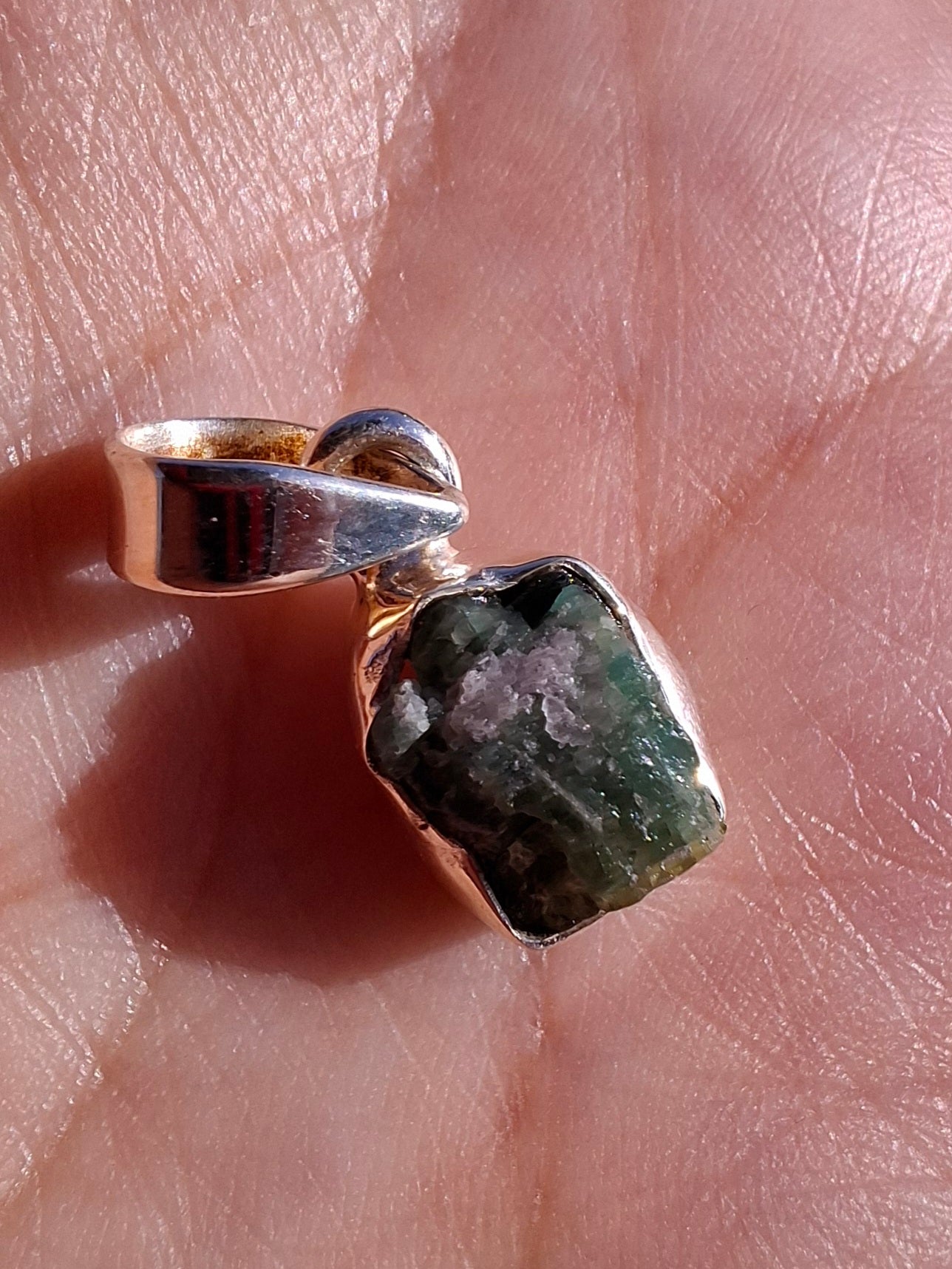 Green Tourmaline Pendant, 925 Silver, Crystal (Ref: GT3)