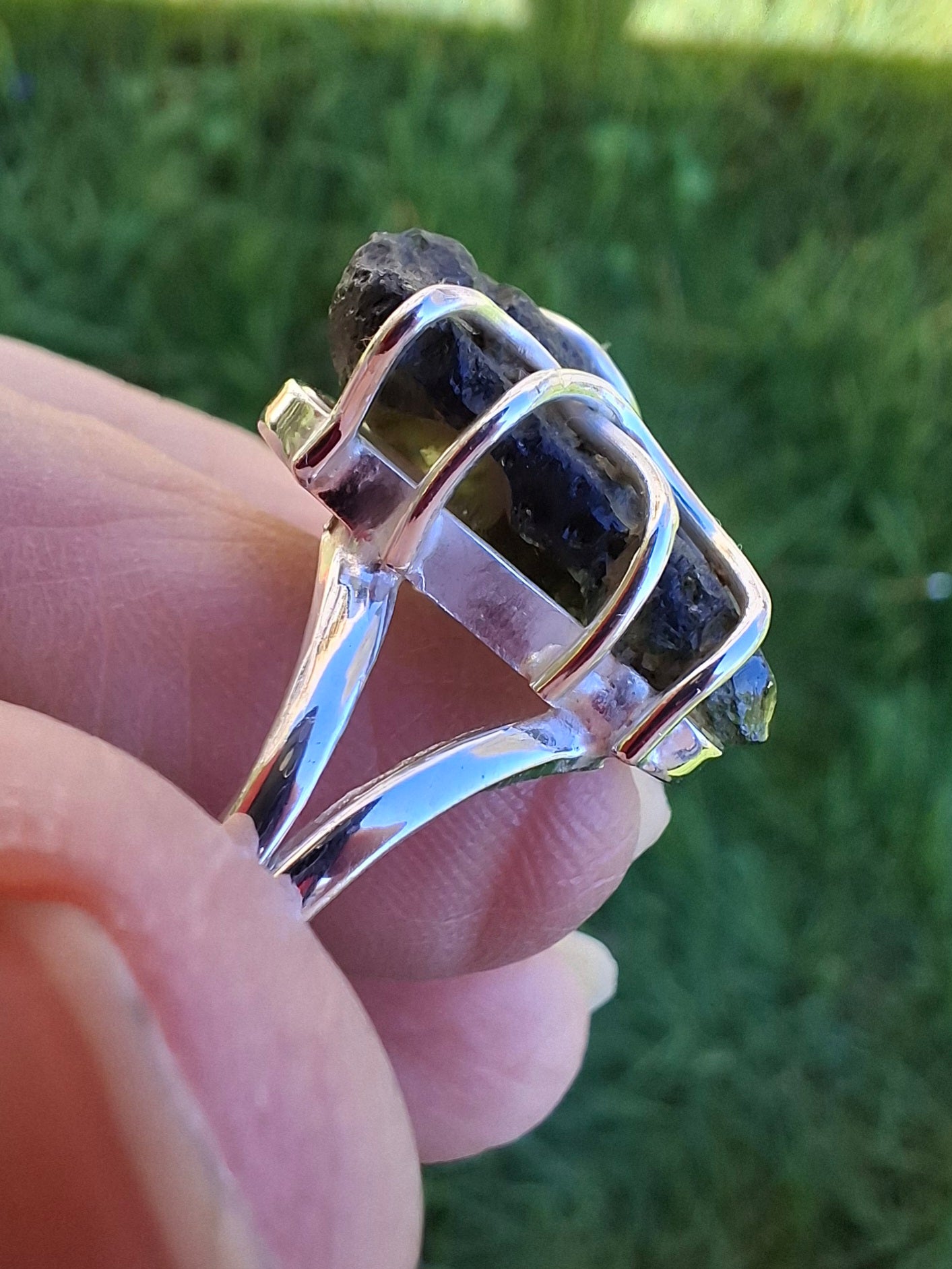 Moldavite Ring, size W, 925 silver, Tektite (Ref: R16)