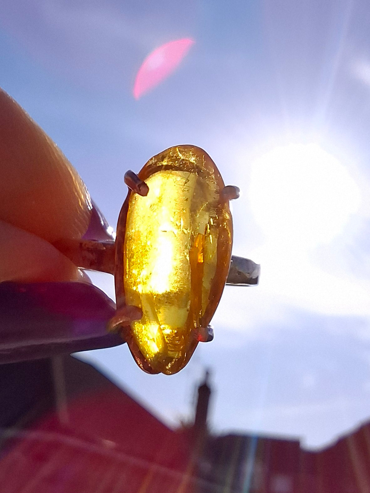 Baltic Amber Ring, size large J/small K, 925 Silver, Fossil (Ref: AR30)