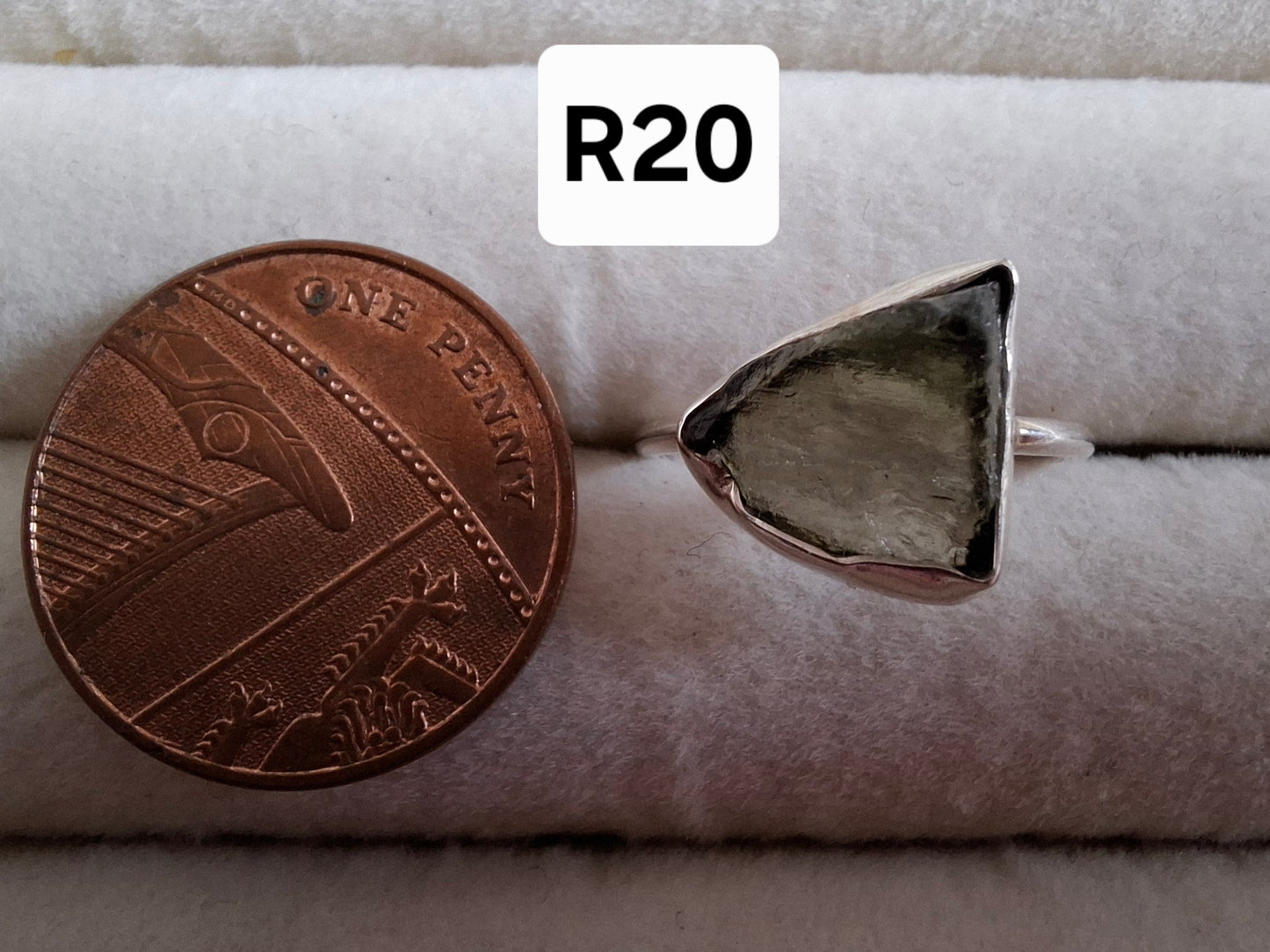 Moldavite Ring, size large J, 925 Silver, Tektite (Ref: R20)