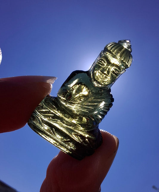 Moldavite BUDDHA Carving, 4.23g, Tektite (Ref: Buddha6)
