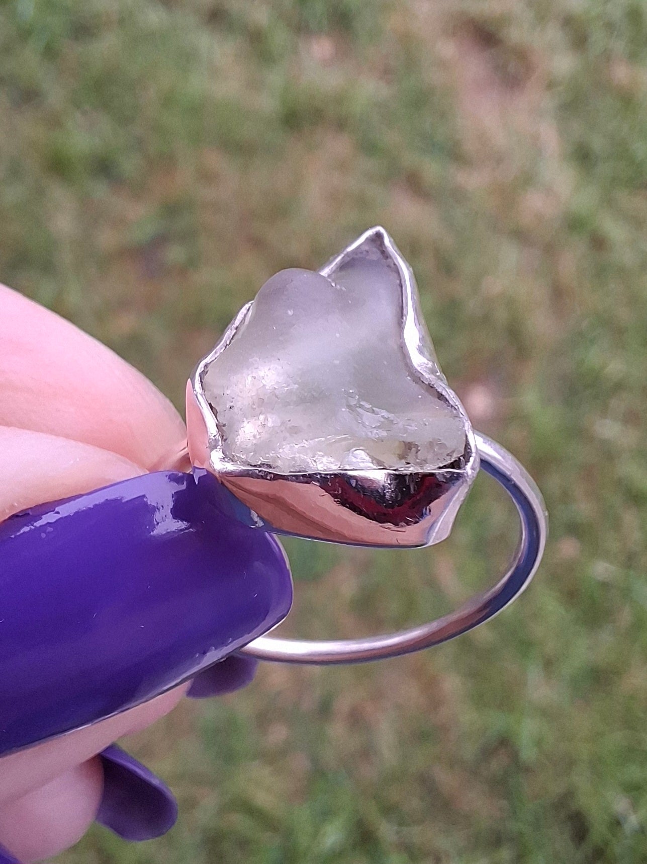 Libyan Desert Glass Ring, size large Q, 925 Silver, Tektite (Ref: LR36)