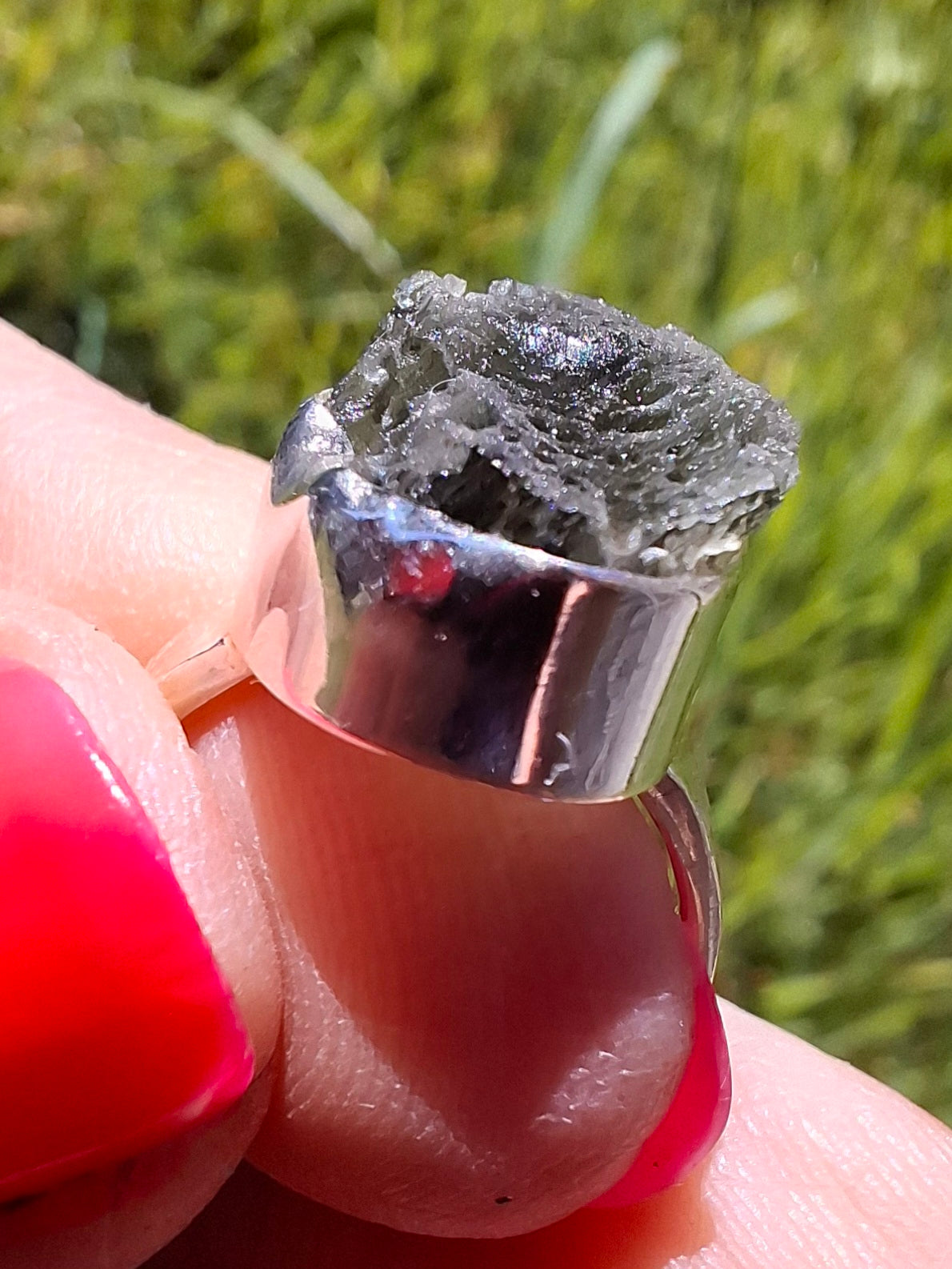 Moldavite Ring, size I, 925 Silver, Tektite (Ref: R295)