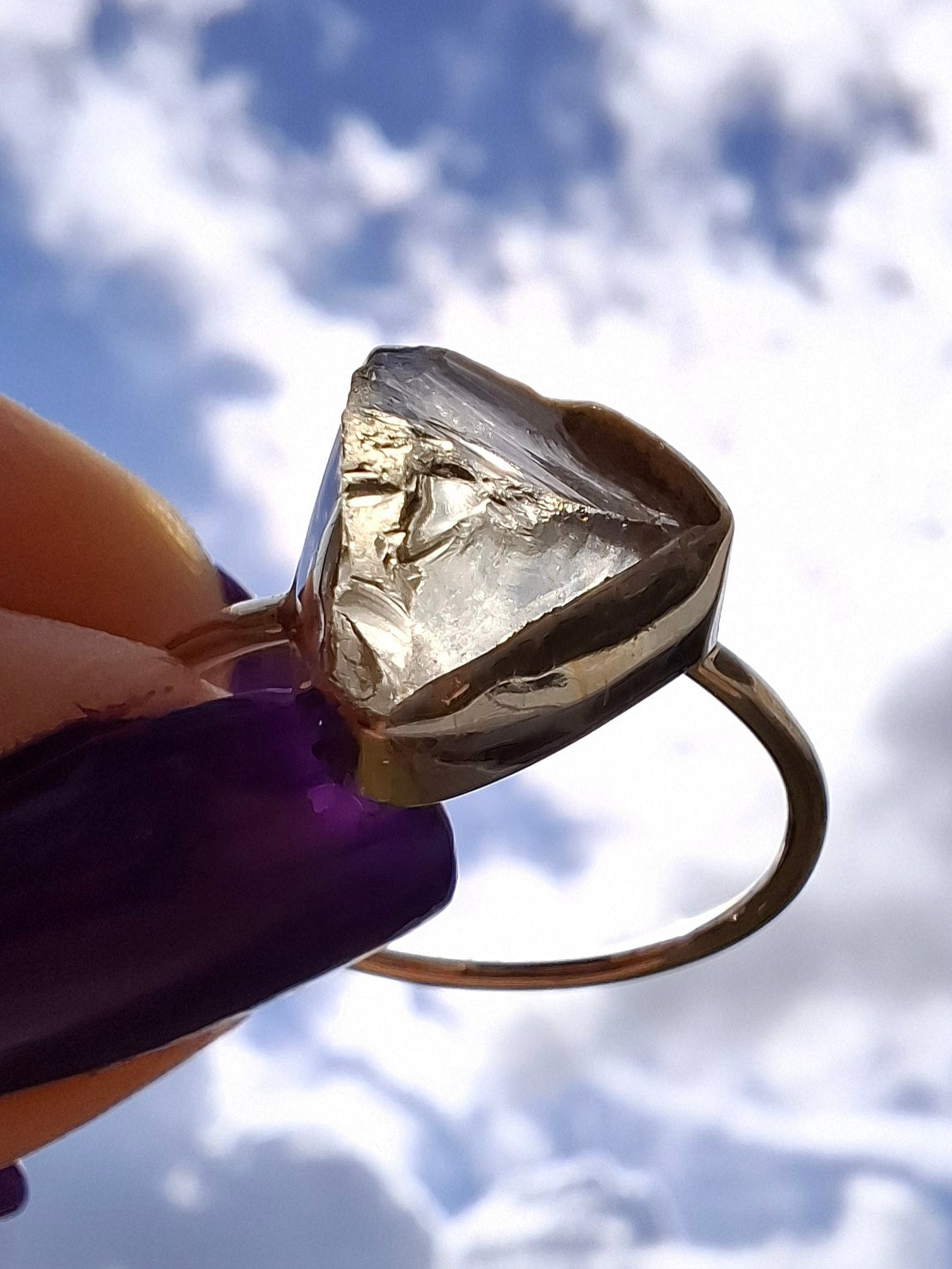 Libyan Desert Glass Ring, size large V, 925 Silver, Tektite (Ref: LR55)