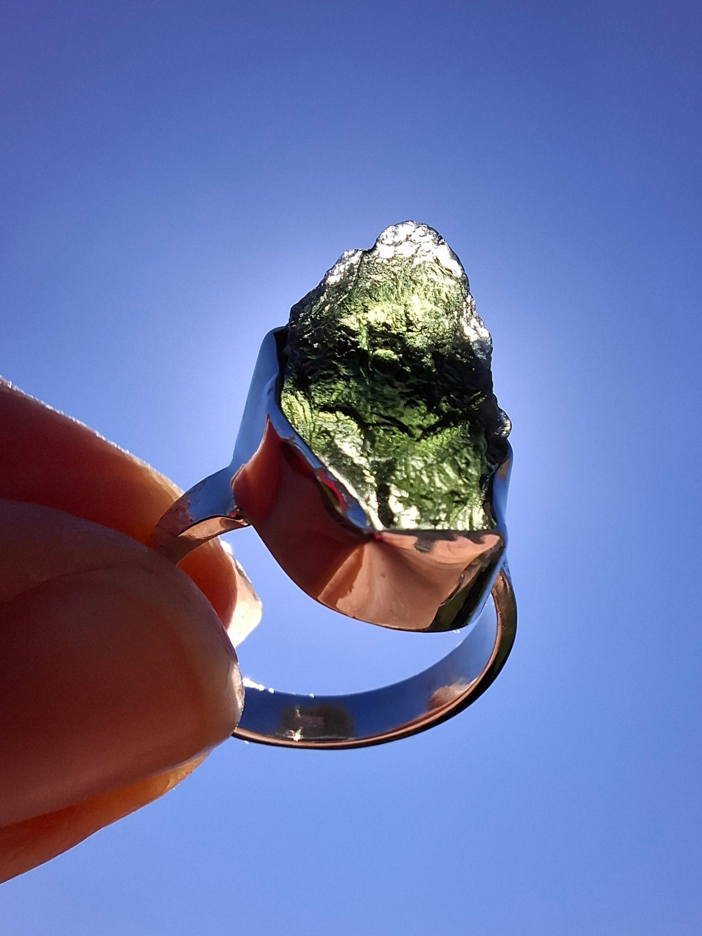 Moldavite Ring, size M, 925 Silver, Tektite (Ref: R306)