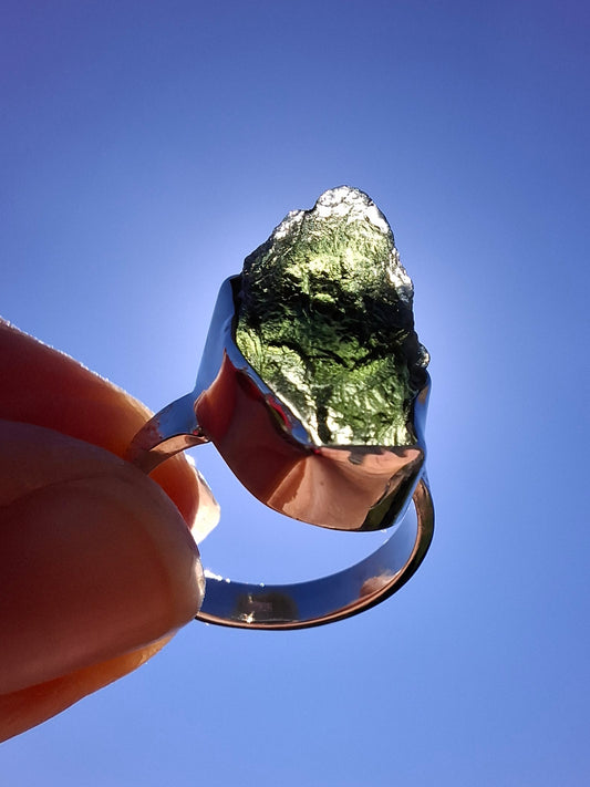 Moldavite Ring, size M, 925 Silver, Tektite (Ref: R306)