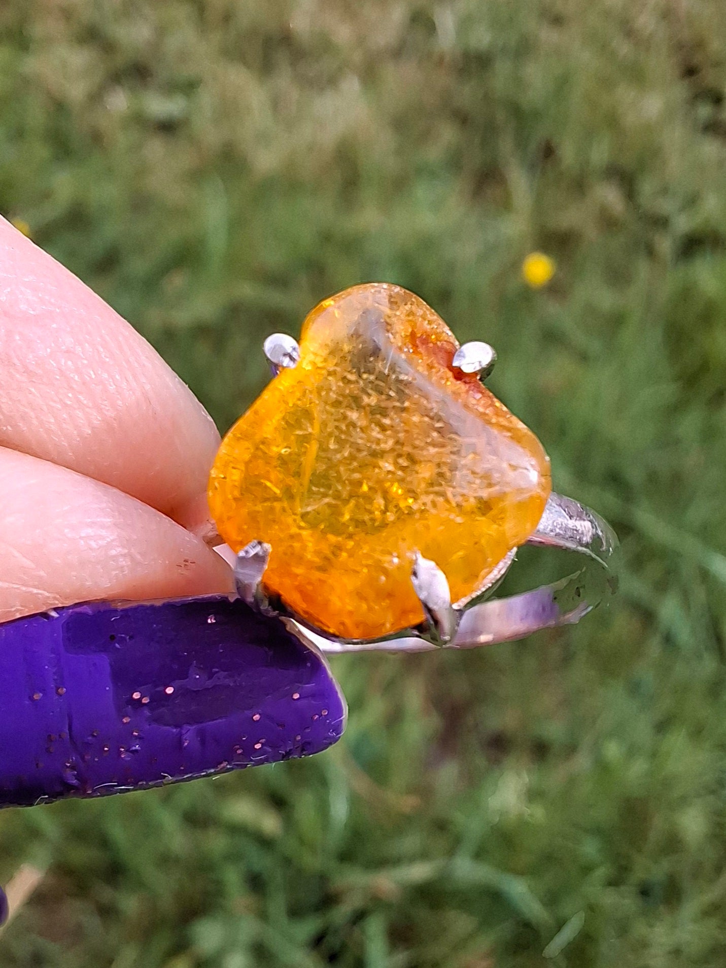 Baltic Amber Ring, size large R, 925 Silver, Fossil (Ref: AR16)