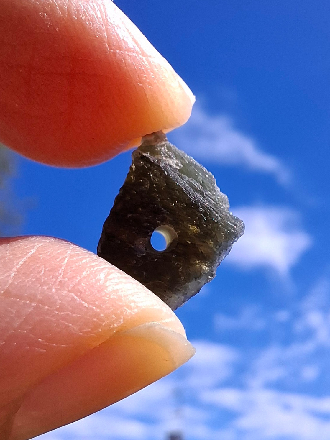 DRILLED Moldavite Piece, 0.92g, Tektite (Ref: D8)