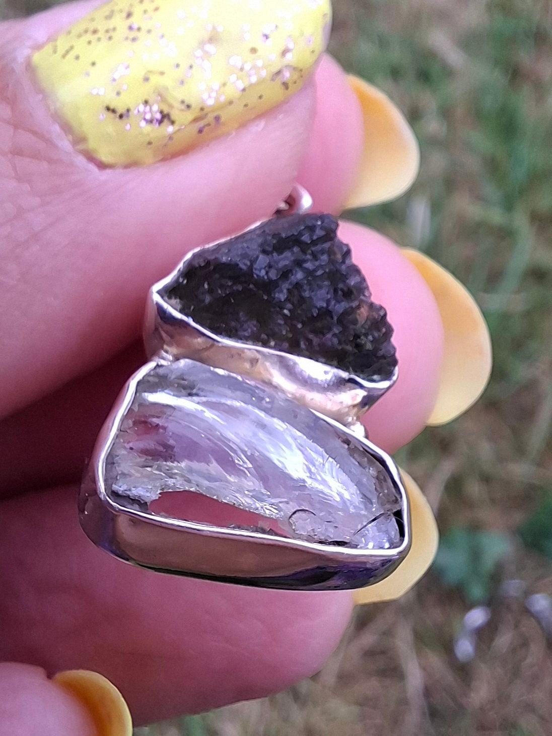 Moldavite & Libyan Desert Glass Pendant, 925 Silver, Tektite (Ref: MLP8)