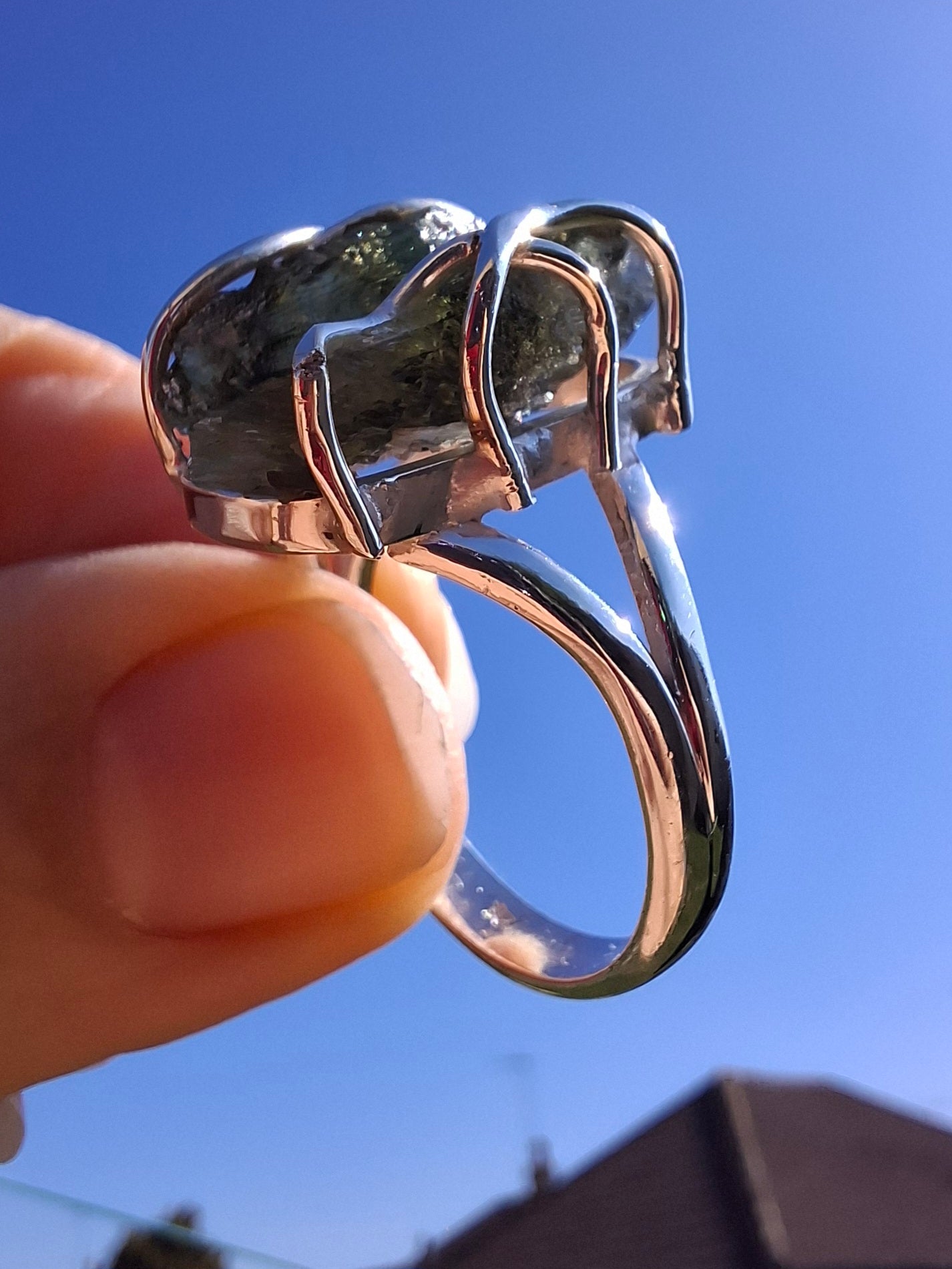 Moldavite Ring, size U, 925 Silver (Ref: R13)
