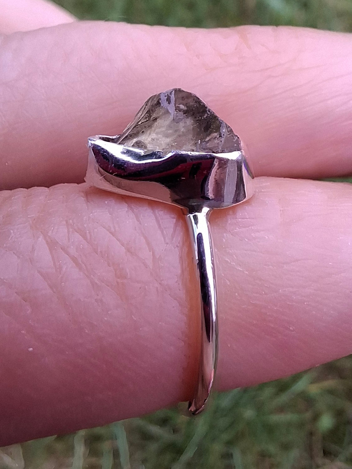 Libyan Desert Glass Ring, size large G, 925 Silver, Tektite (Ref: LR2)