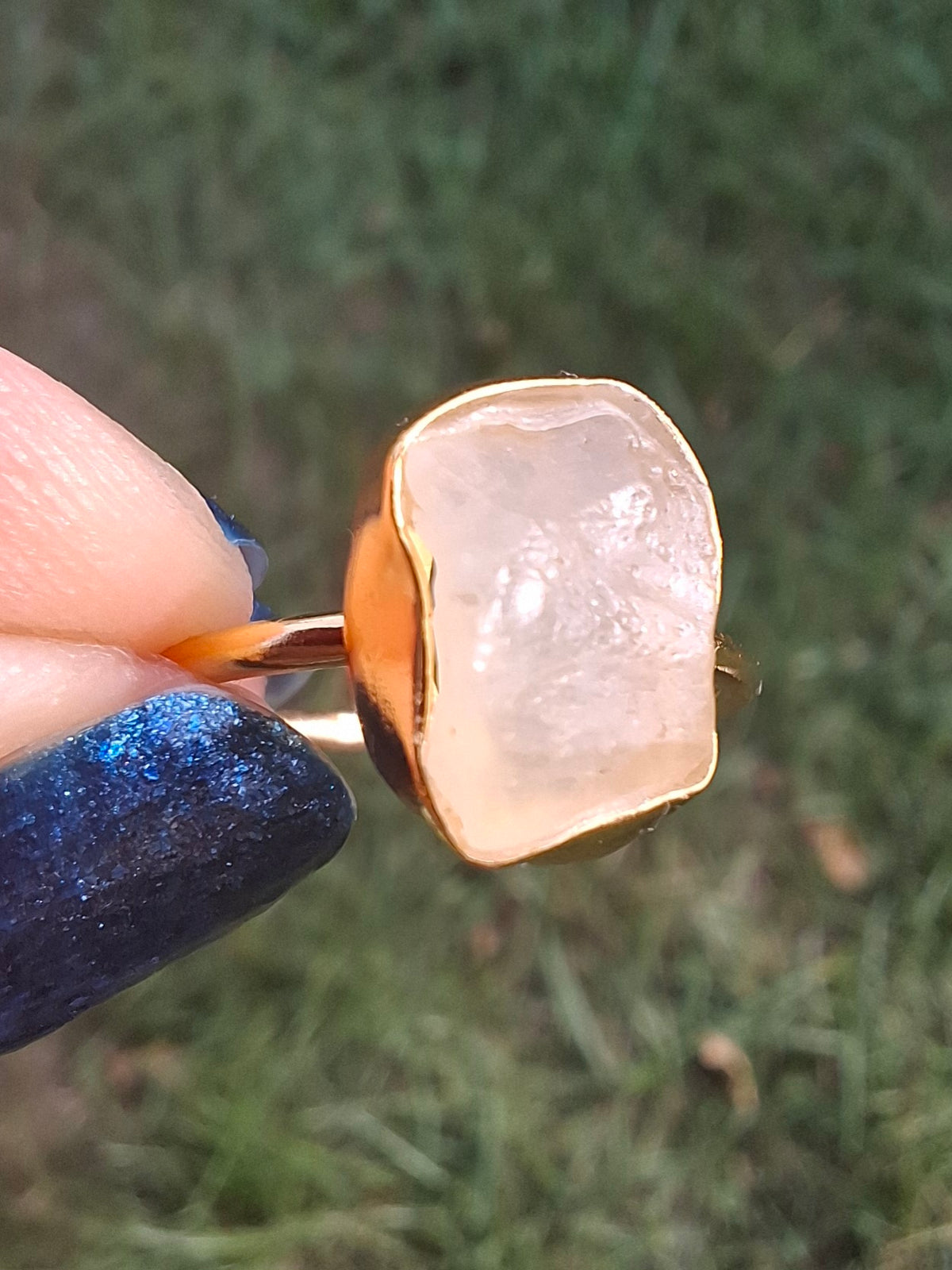Libyan Desert Glass Ring, 14K GOLD Plated, size large N, Tektite (Ref: LR79)