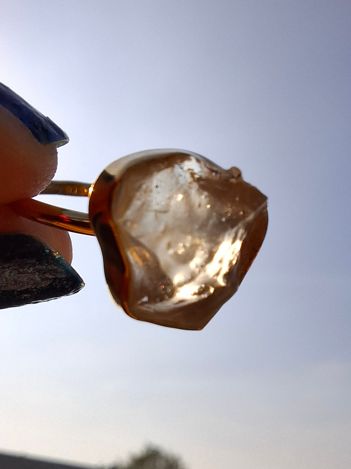 Libyan Desert Glass Ring, 14K GOLD Plated, size large N, Tektite (Ref: LR75)
