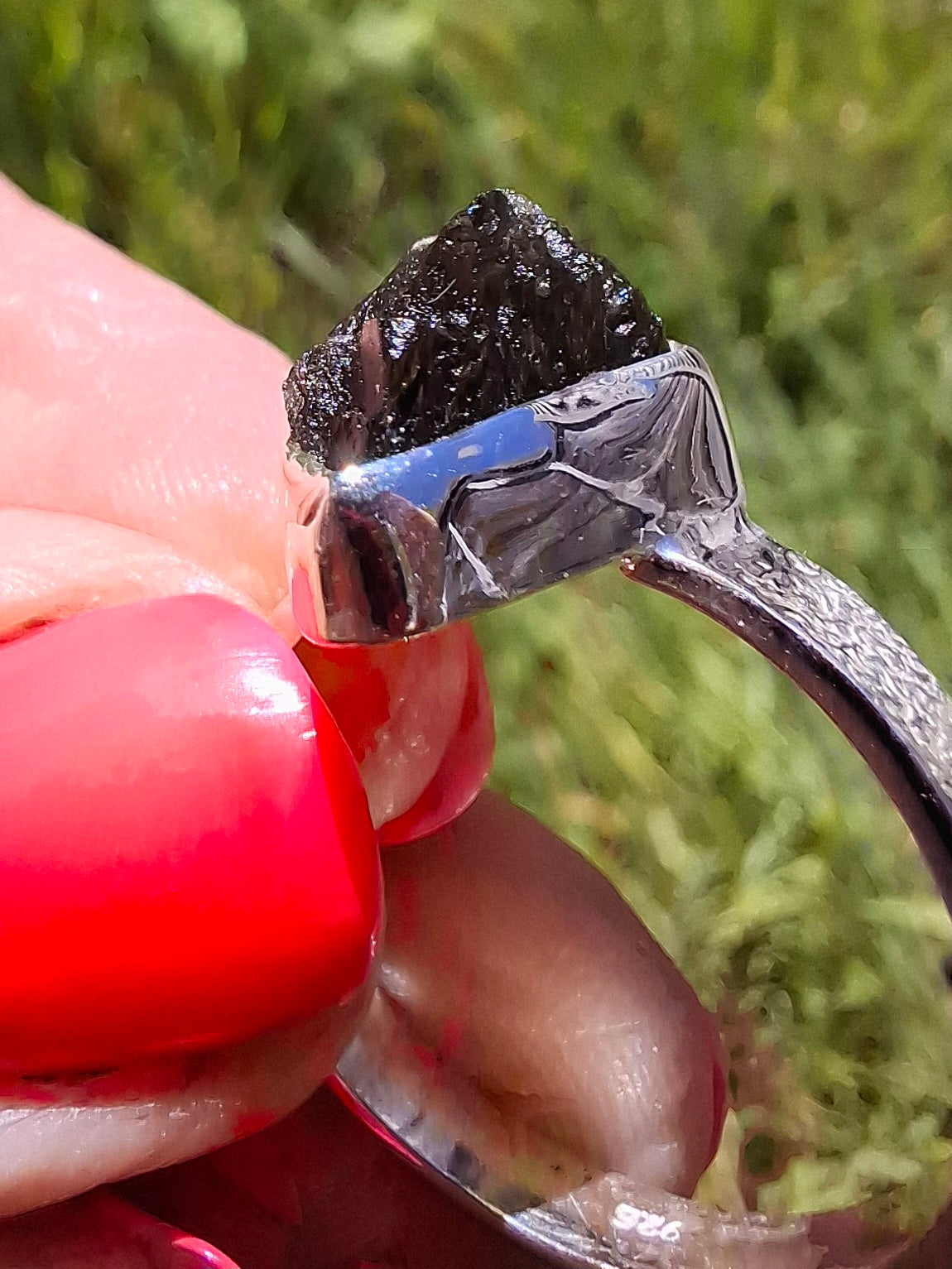 Moldavite Ring, size U, 925 Silver, Tektite (Ref: R323)