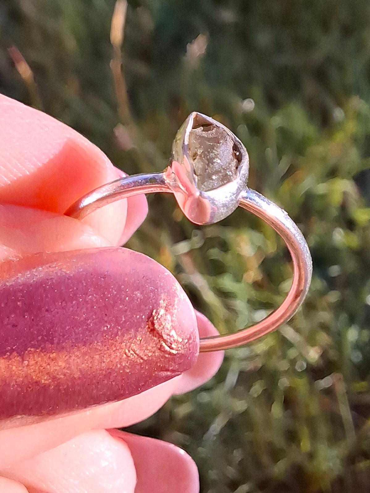 Moldavite Ring, size small L, 925 Silver, Tektite (Ref: R35)