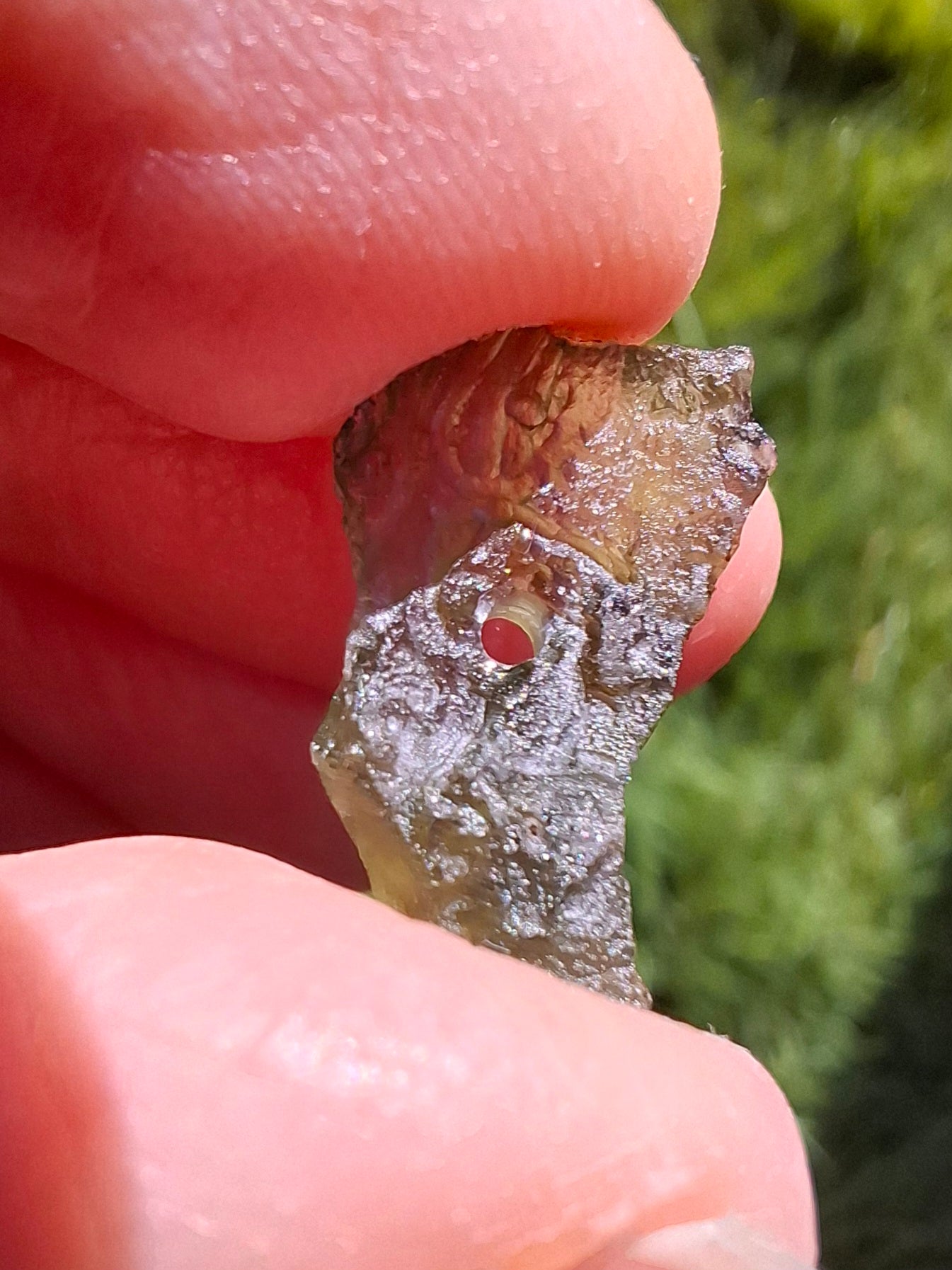 DRILLED, Moldavite Piece, 0.90g, Tektite (Ref: D14)