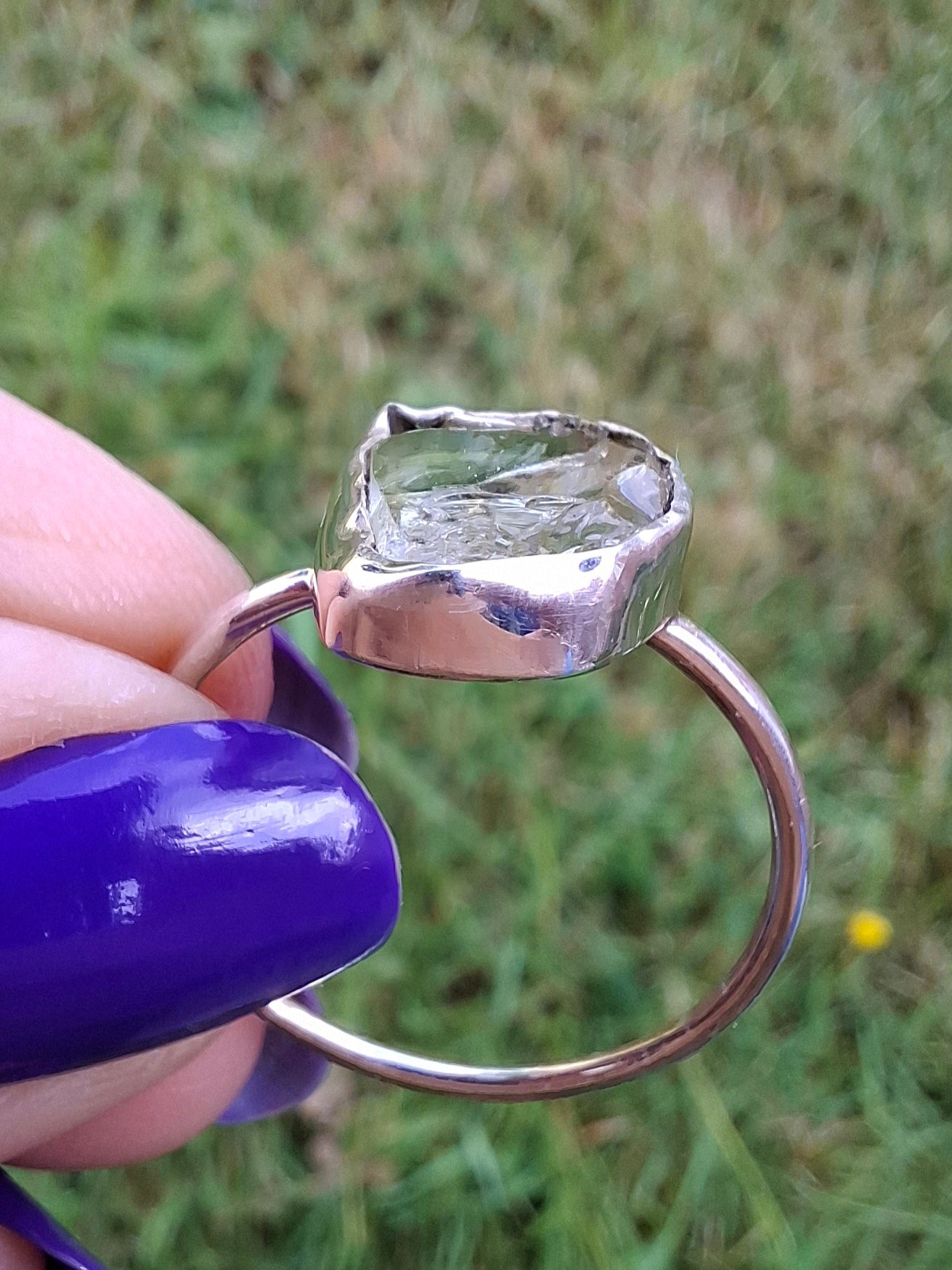 Libyan Desert Glass Ring, size large V, 925 Silver, Tektite (Ref: LR60)