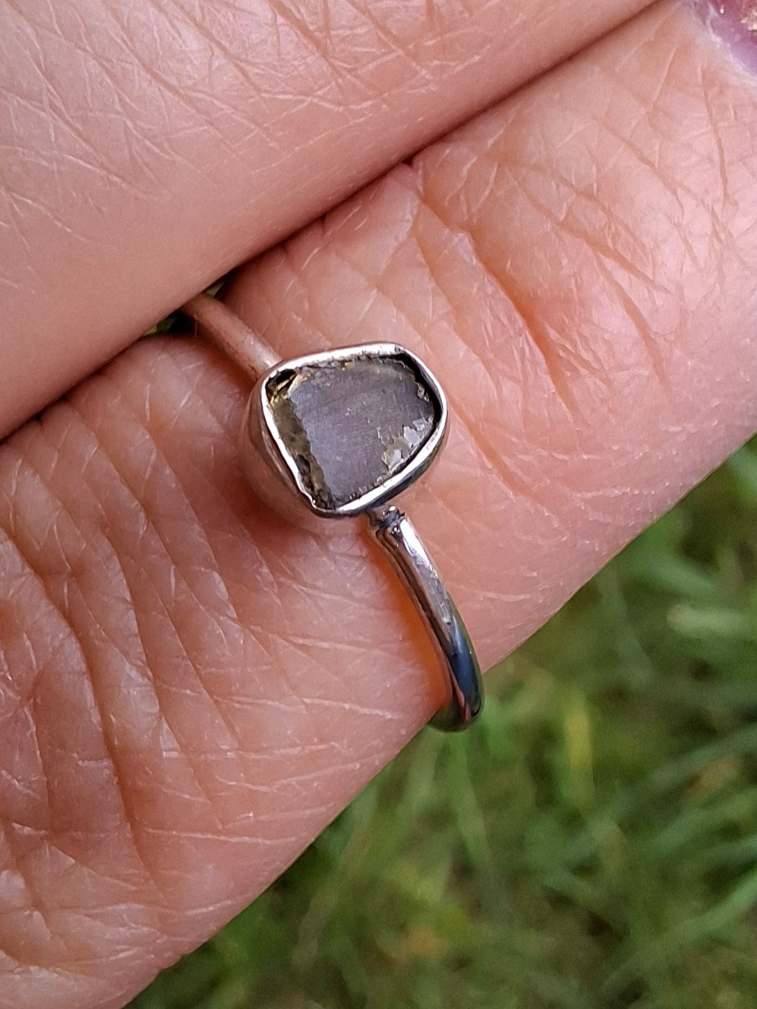 Moldavite Ring, size small L, 925 Silver, Tektite (Ref: R63)