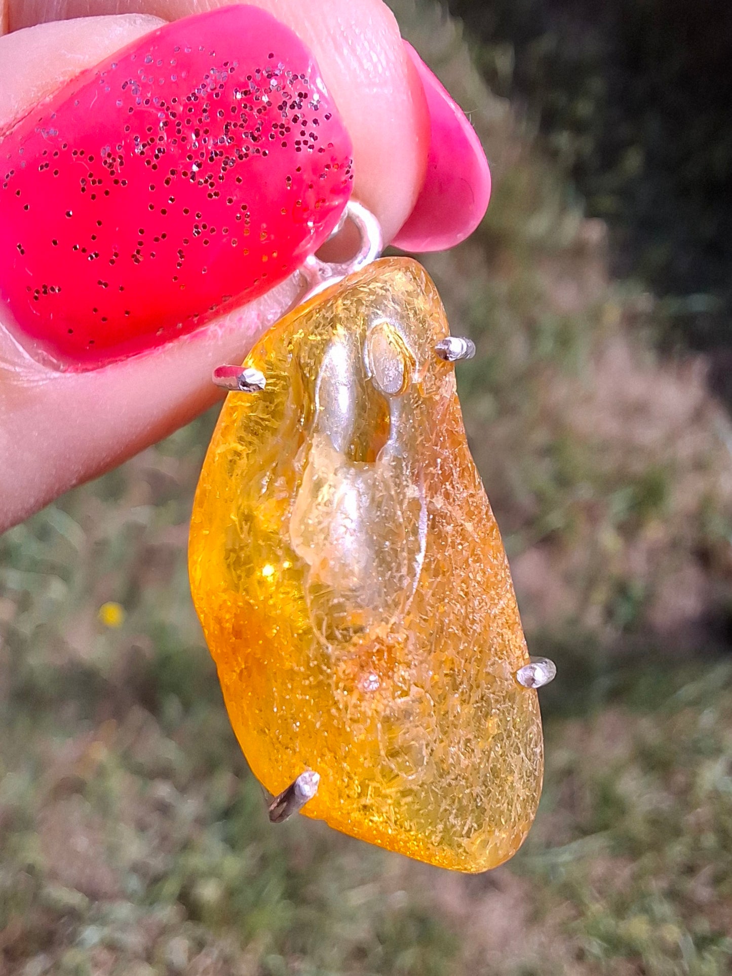 Baltic Amber Pendant, 925 Silver, Fossil (Ref: AP14)