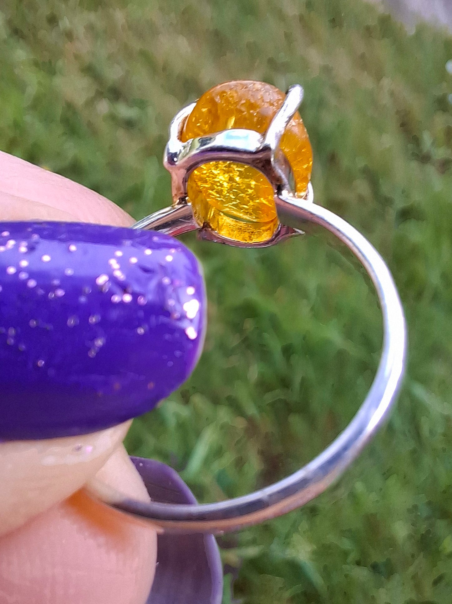 Baltic Amber Ring, size large O, 925 Silver, Fossil (Ref: AR12)