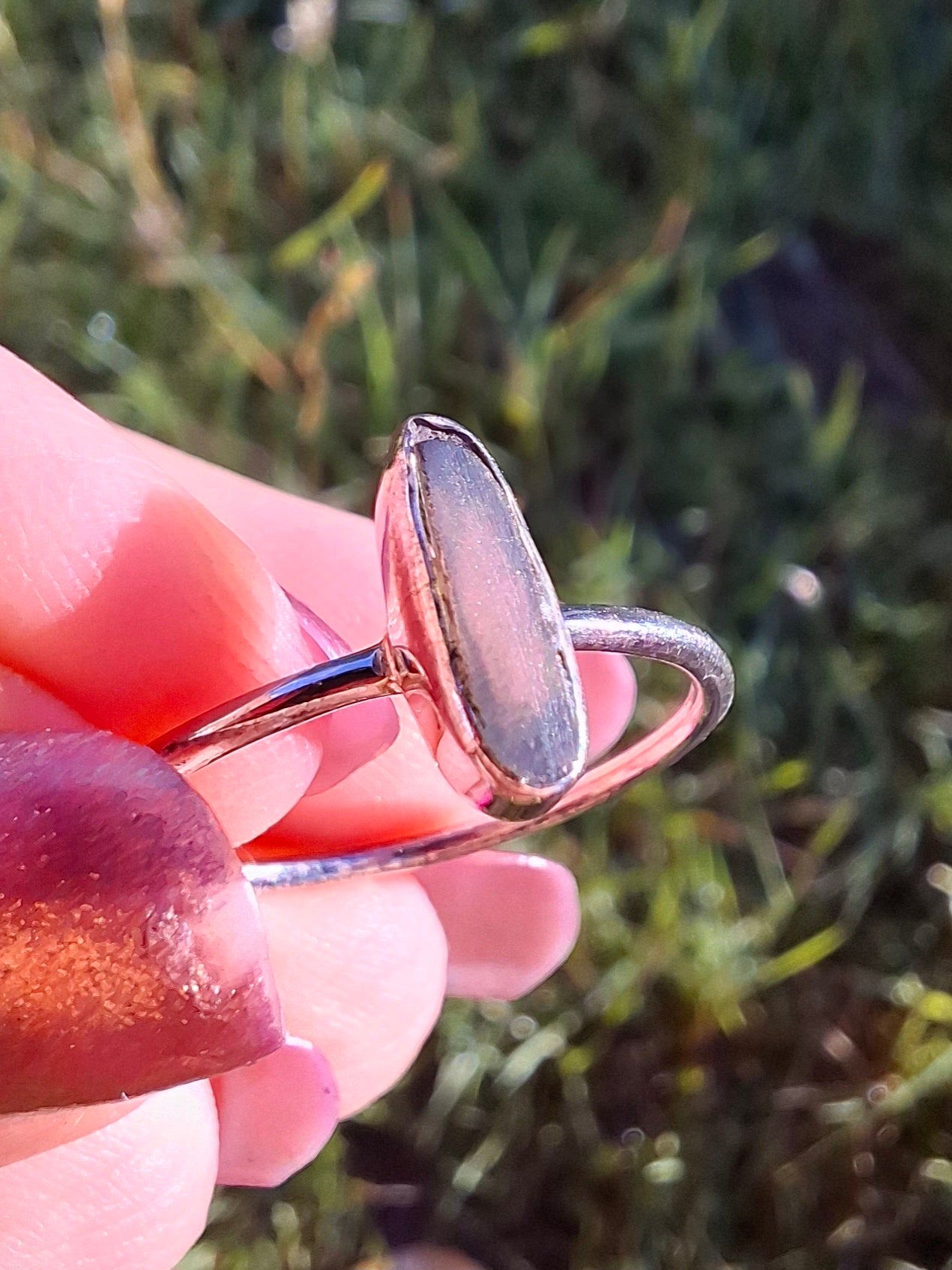 Moldavite Ring, size large Q, 925 Silver, Tektite (Ref: R47)