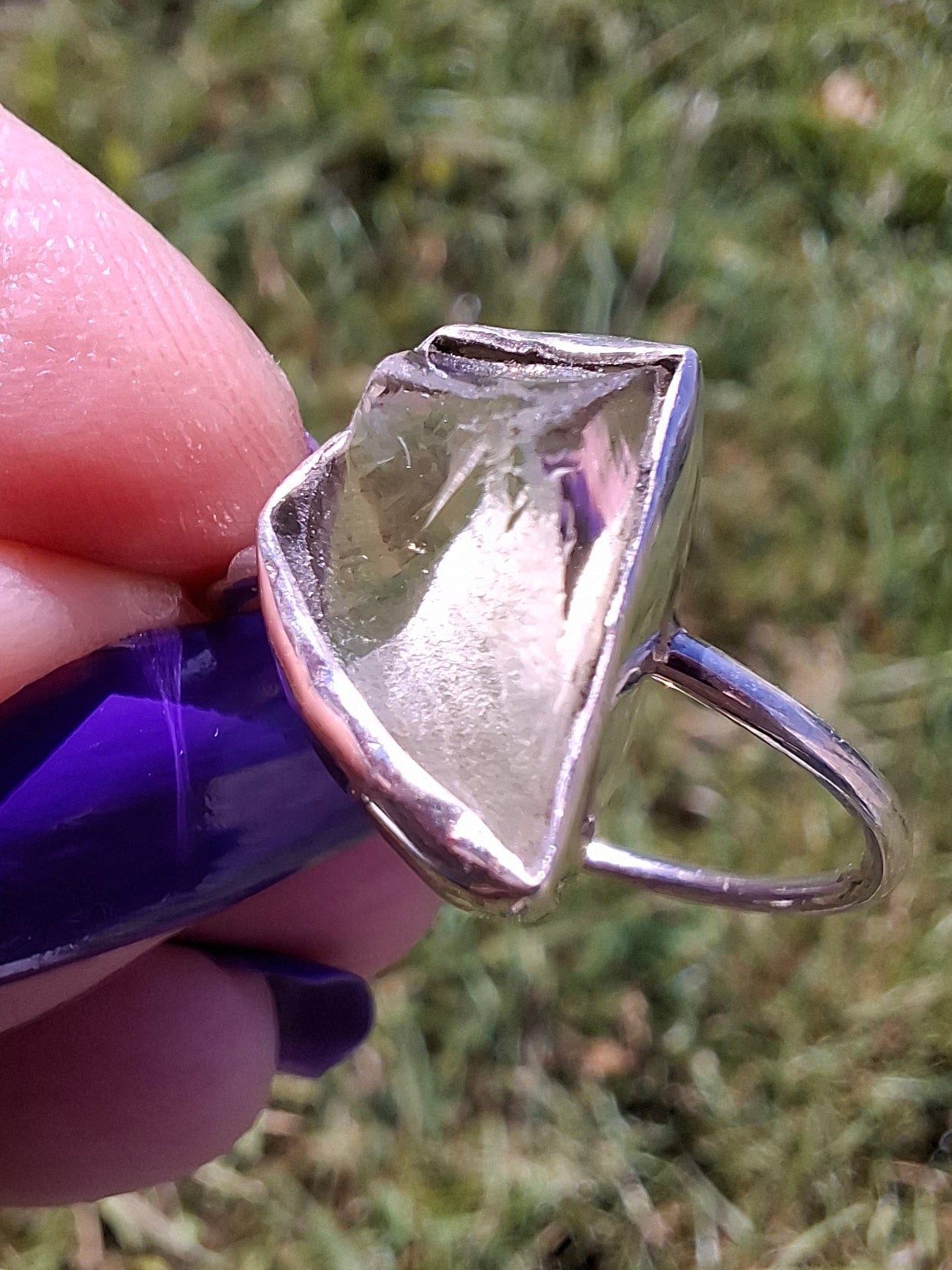 Libyan Desert Glass Ring, size W, 925 Silver, Tektite (Ref: LR61)