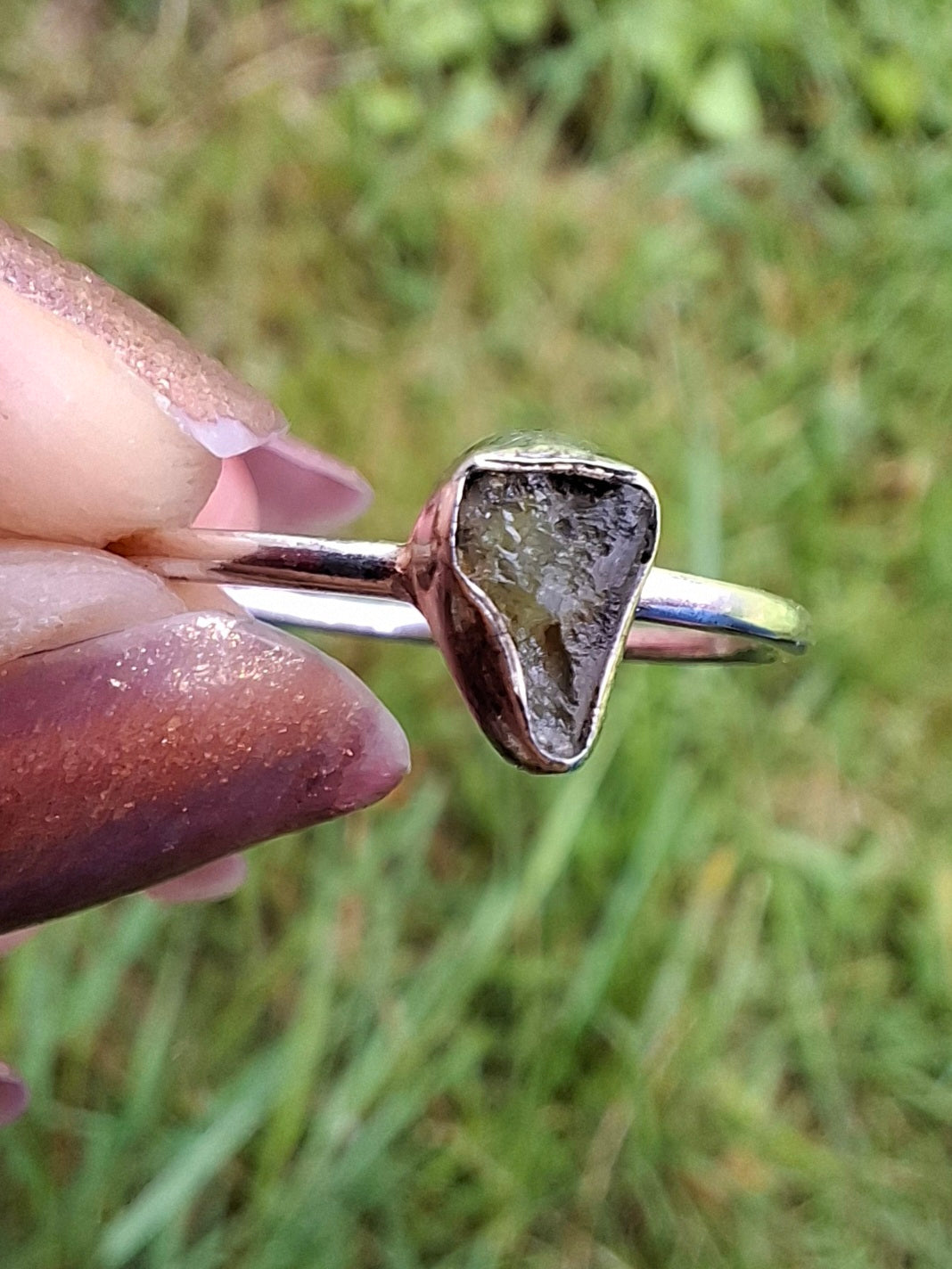 Moldavite Ring, size Q, 925 Silver, Tektite (Ref: R46)
