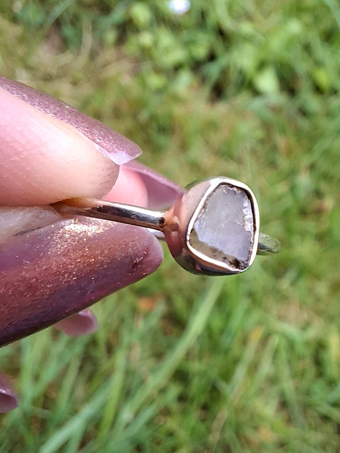 Moldavite Ring, size small L, 925 Silver, Tektite (Ref: R63)