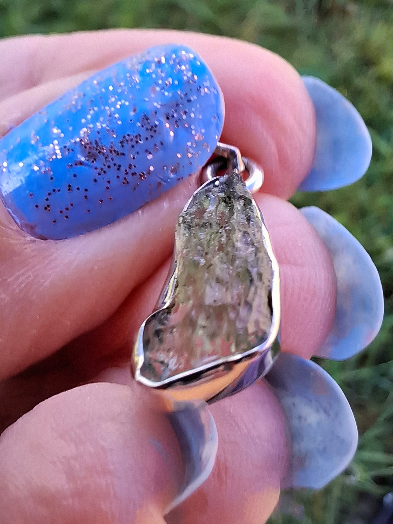Moldavite Pendant, 925 Silver, Tektite (Ref: P94)