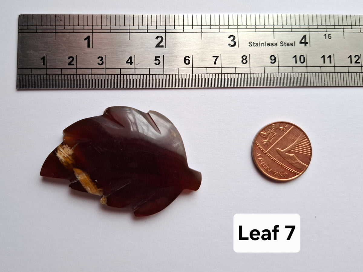 Red Amber Leaf Carving, 7.06g, Fossil (Ref: Leaf7)