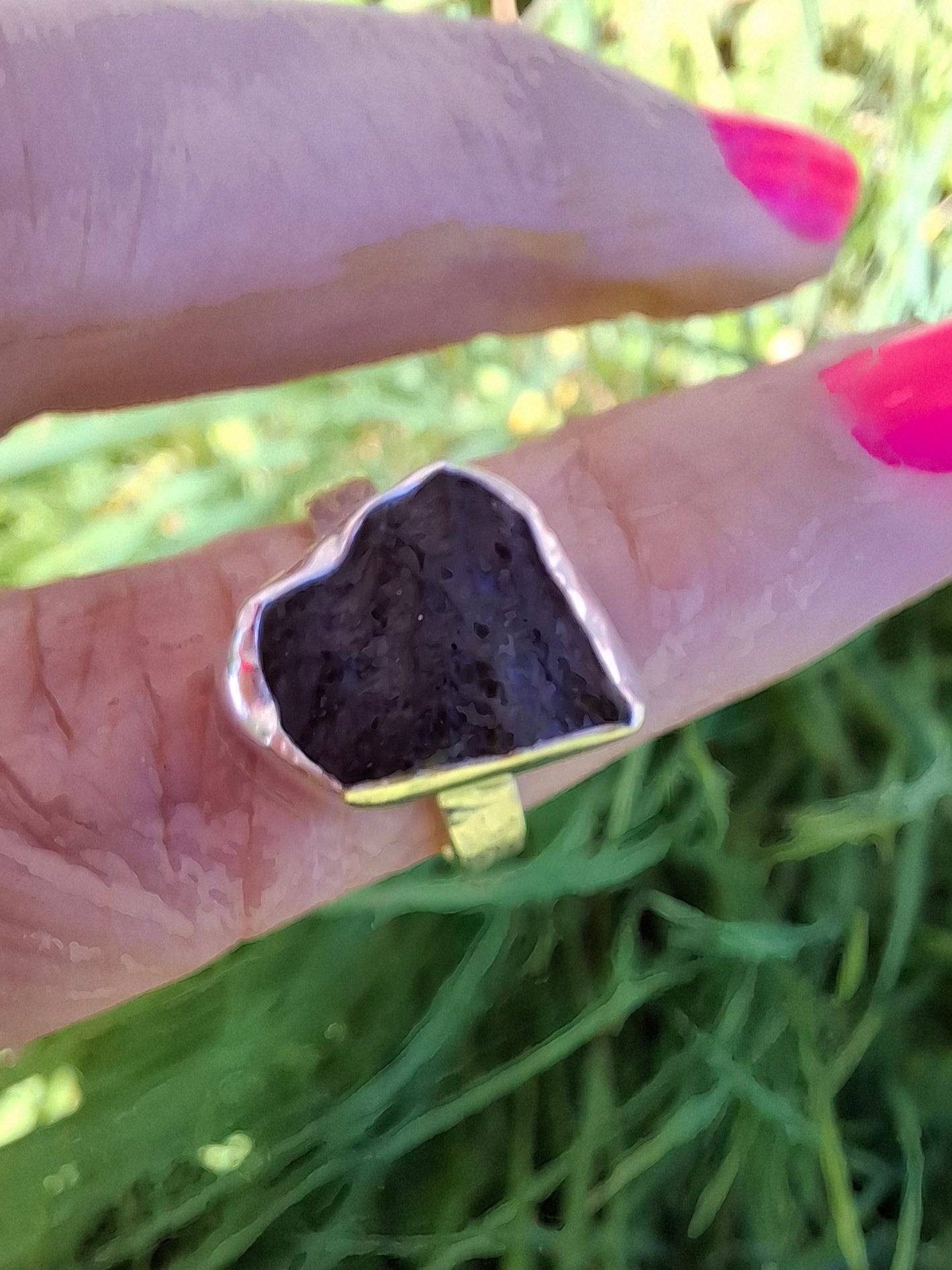 Moldavite Ring, size large M/small N, 925 Silver, Tektite (Ref: R309)
