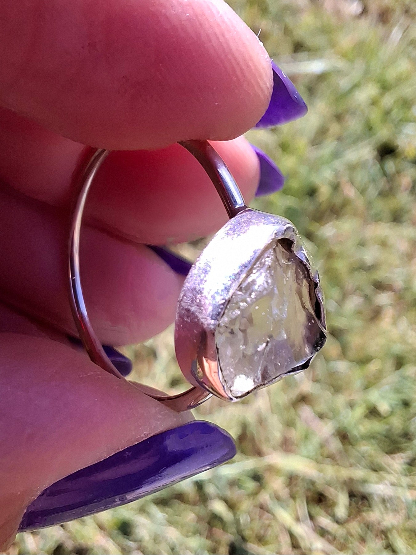Libyan Desert Glass Ring, size large T, 925 Silver, Tektite (Ref: LR50)