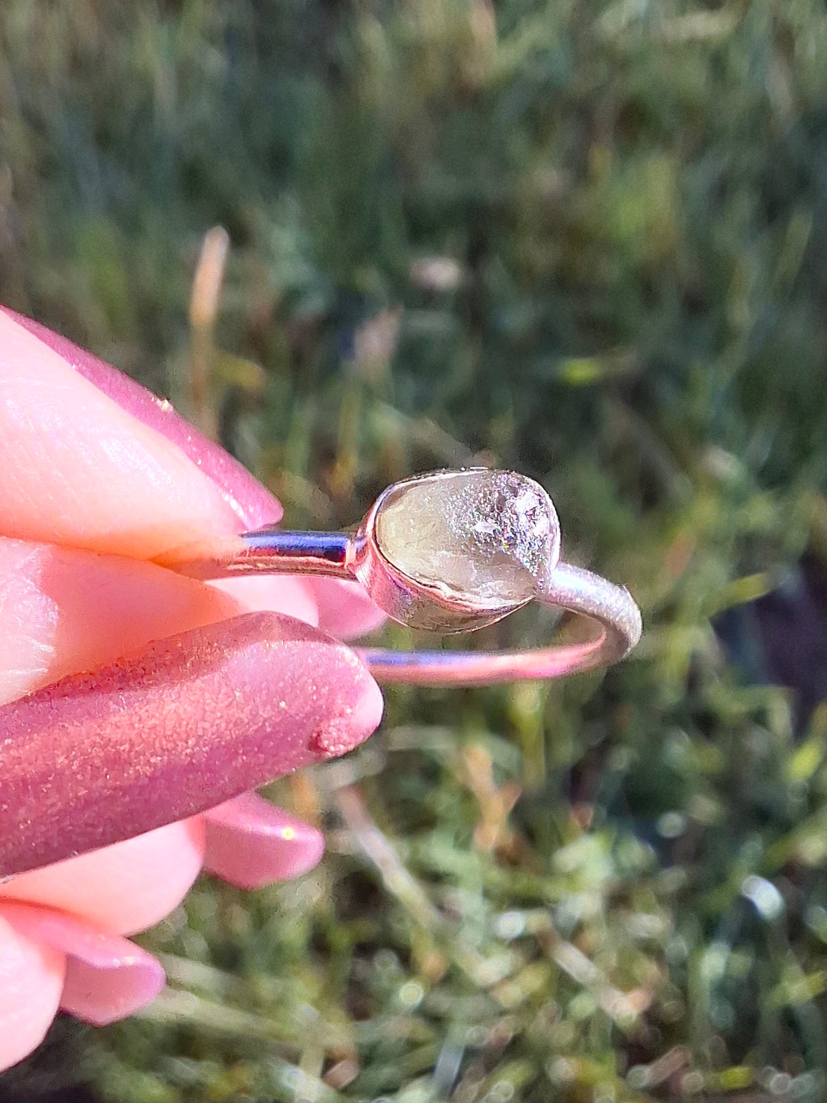 Moldavite Ring, size large M/small N, 925 Silver, Tektite (Ref: R40)