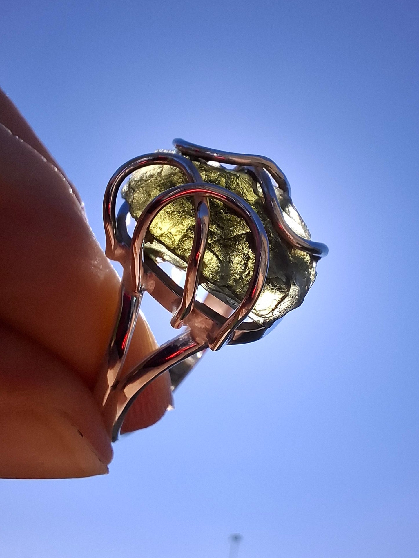 Moldavite Ring, size S, 925 Silver, Tektite (Ref: R12)
