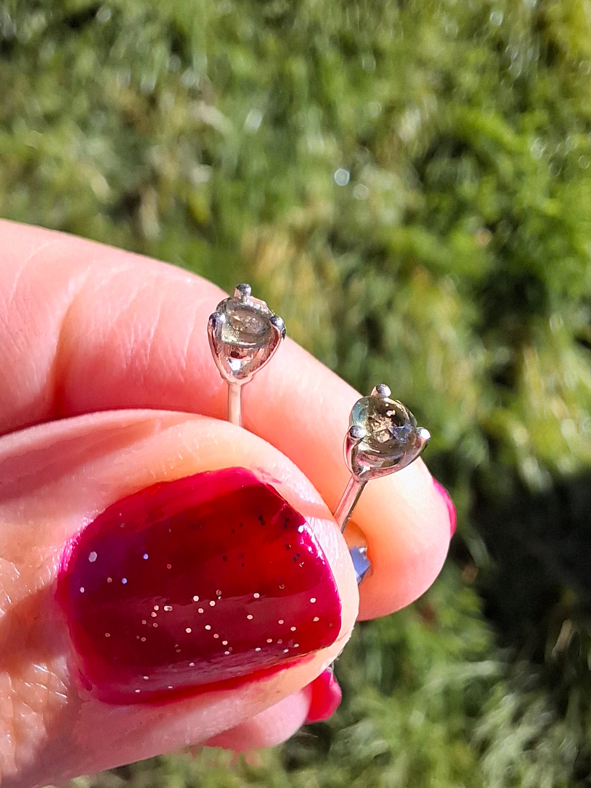 Moldavite (Faceted) 3mm Stud Earrings, 925 Silver (Ref: Pair65)