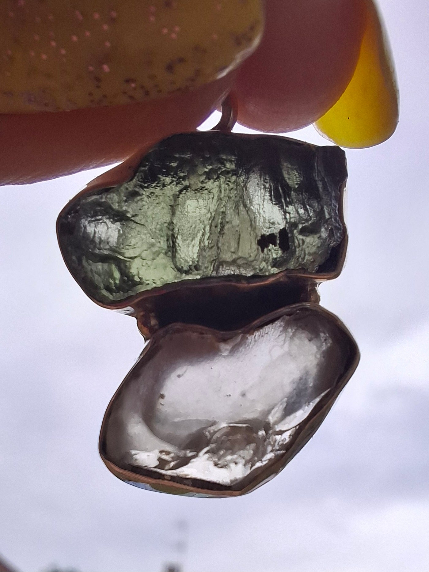 Moldavite & Libyan Desert Glass Pendant, 925 Silver, Tektite (Ref: MLP5)
