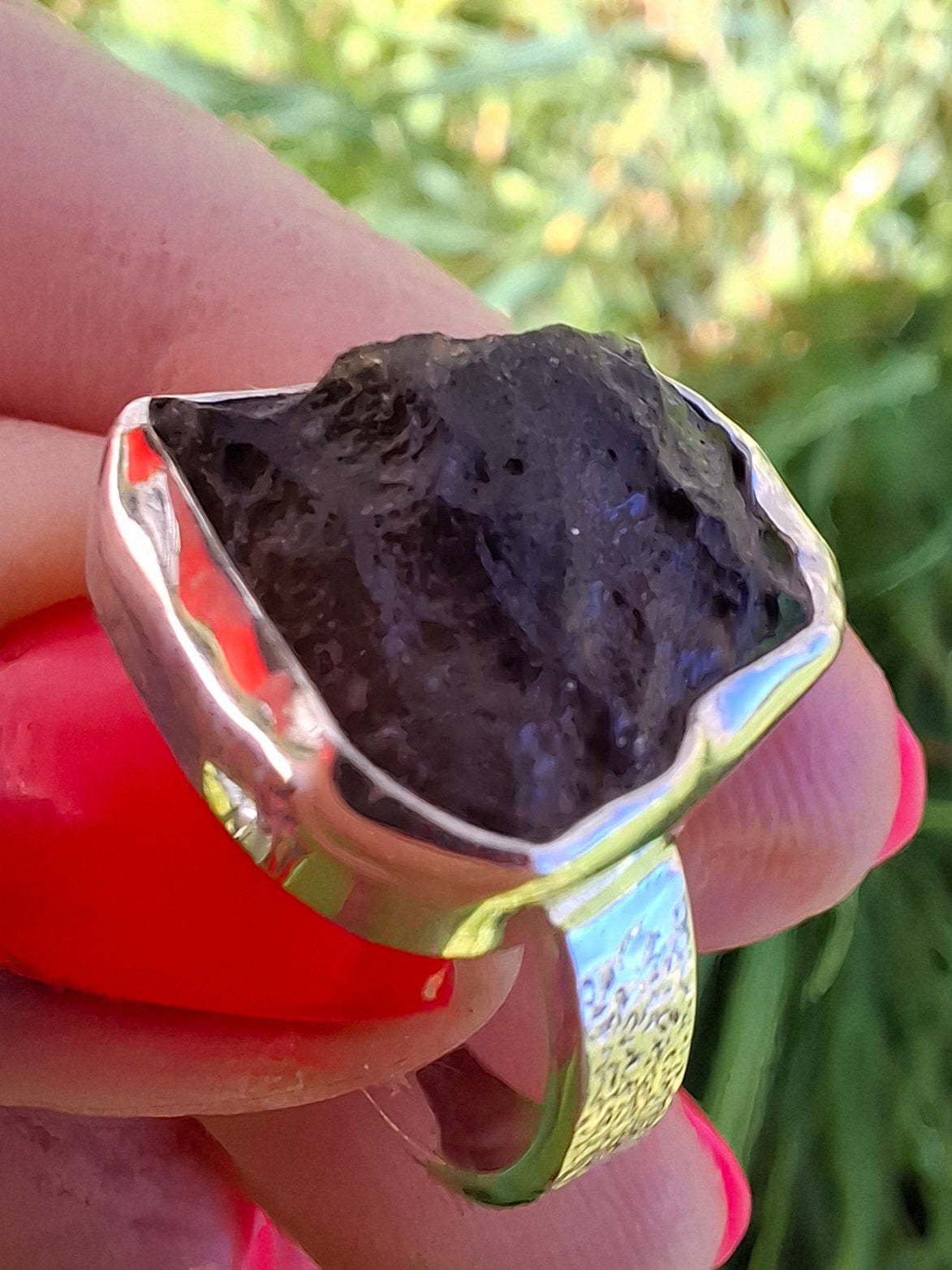 Moldavite Ring, size large M/small N, 925 Silver, Tektite (Ref: R309)