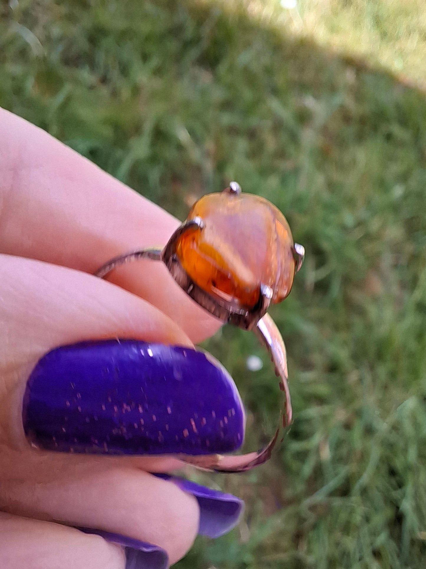 Baltic Amber Ring, size large X, 925 Silver, Fossil (Ref: AR35)