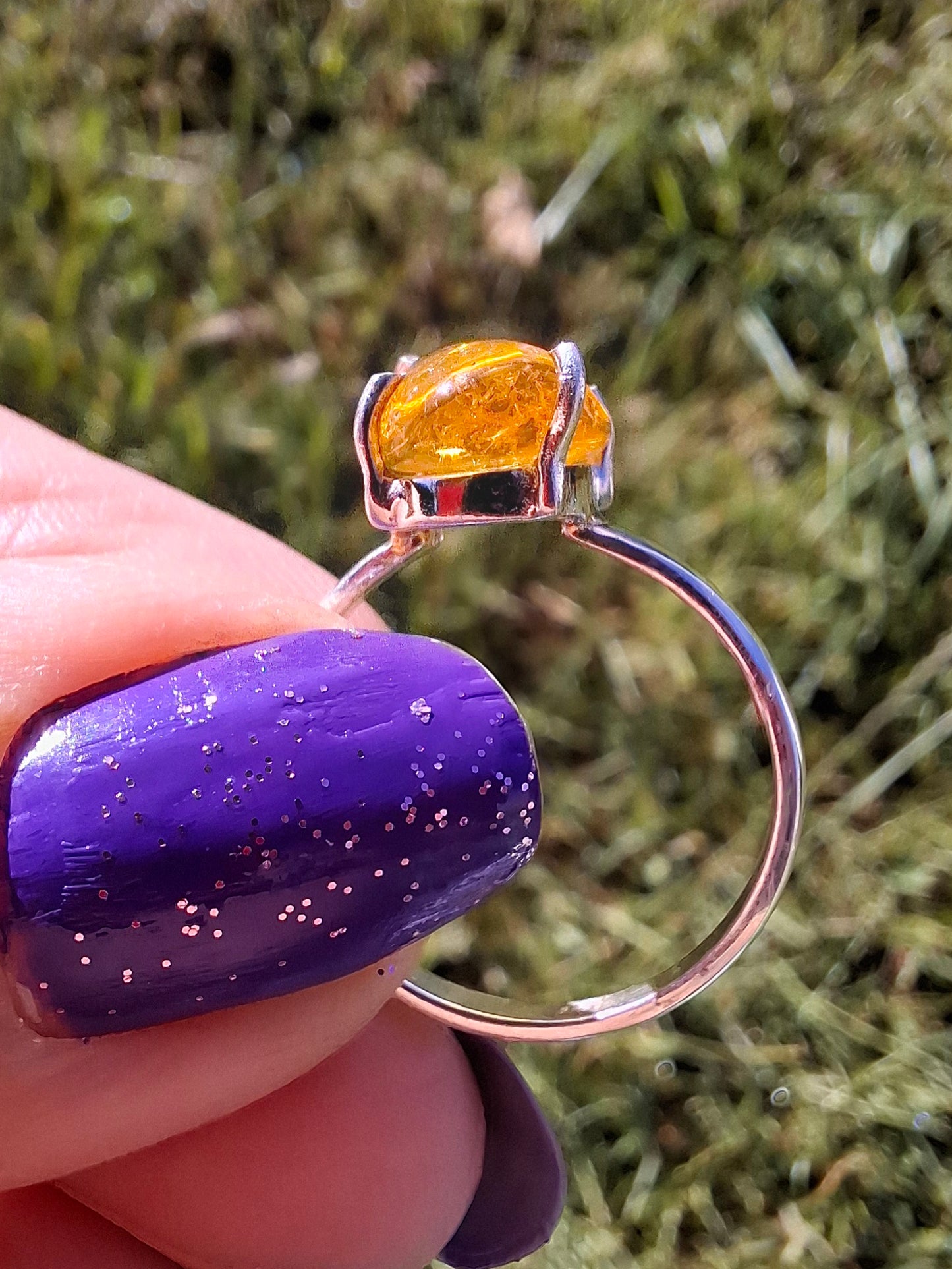 Baltic Amber Ring, size large O, 925 Silver, Fossil (Ref: AR12)