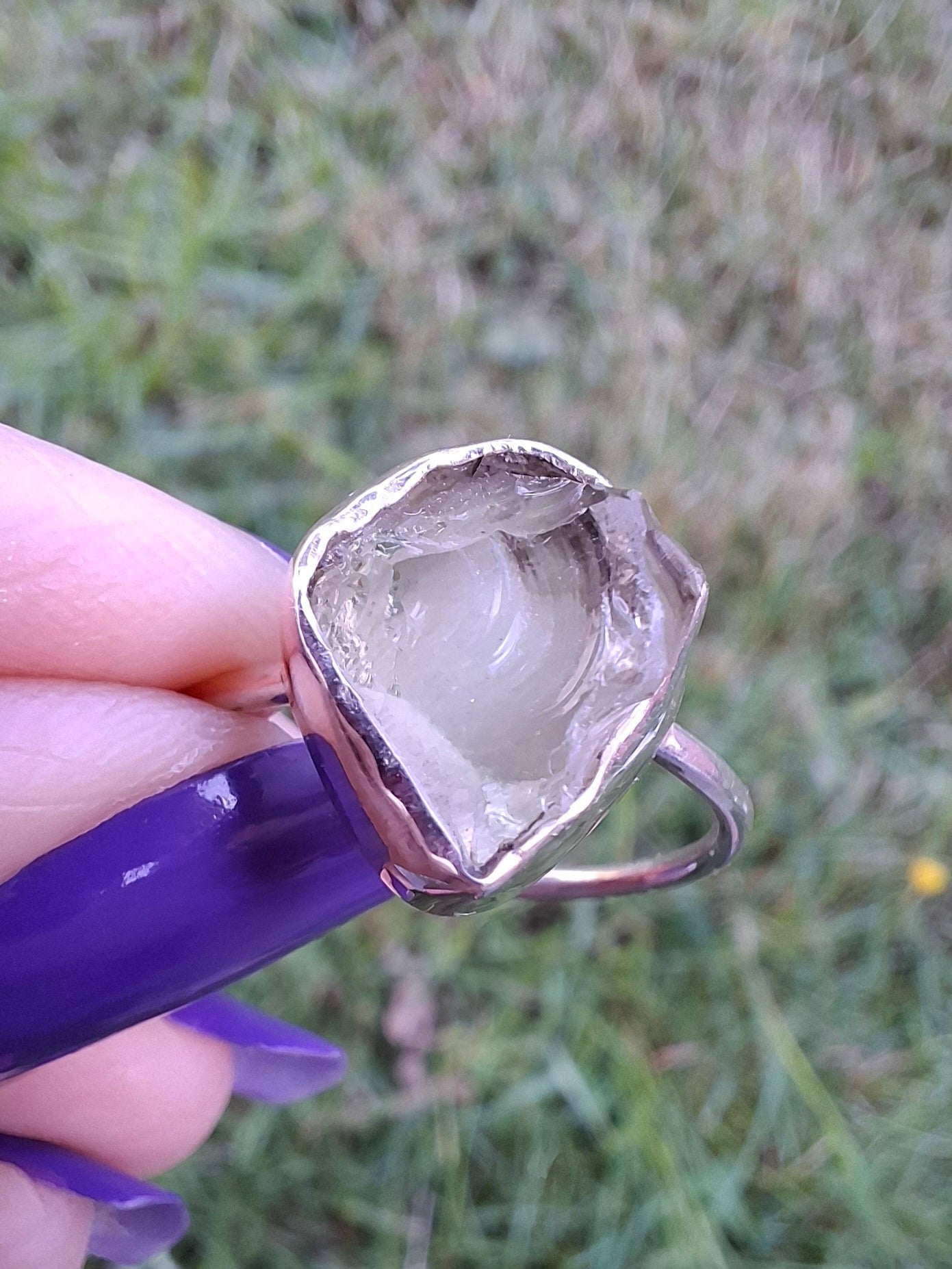 Libyan Desert Glass Ring, size large S/small T, 925 Silver, Tektite (Ref: LR47)